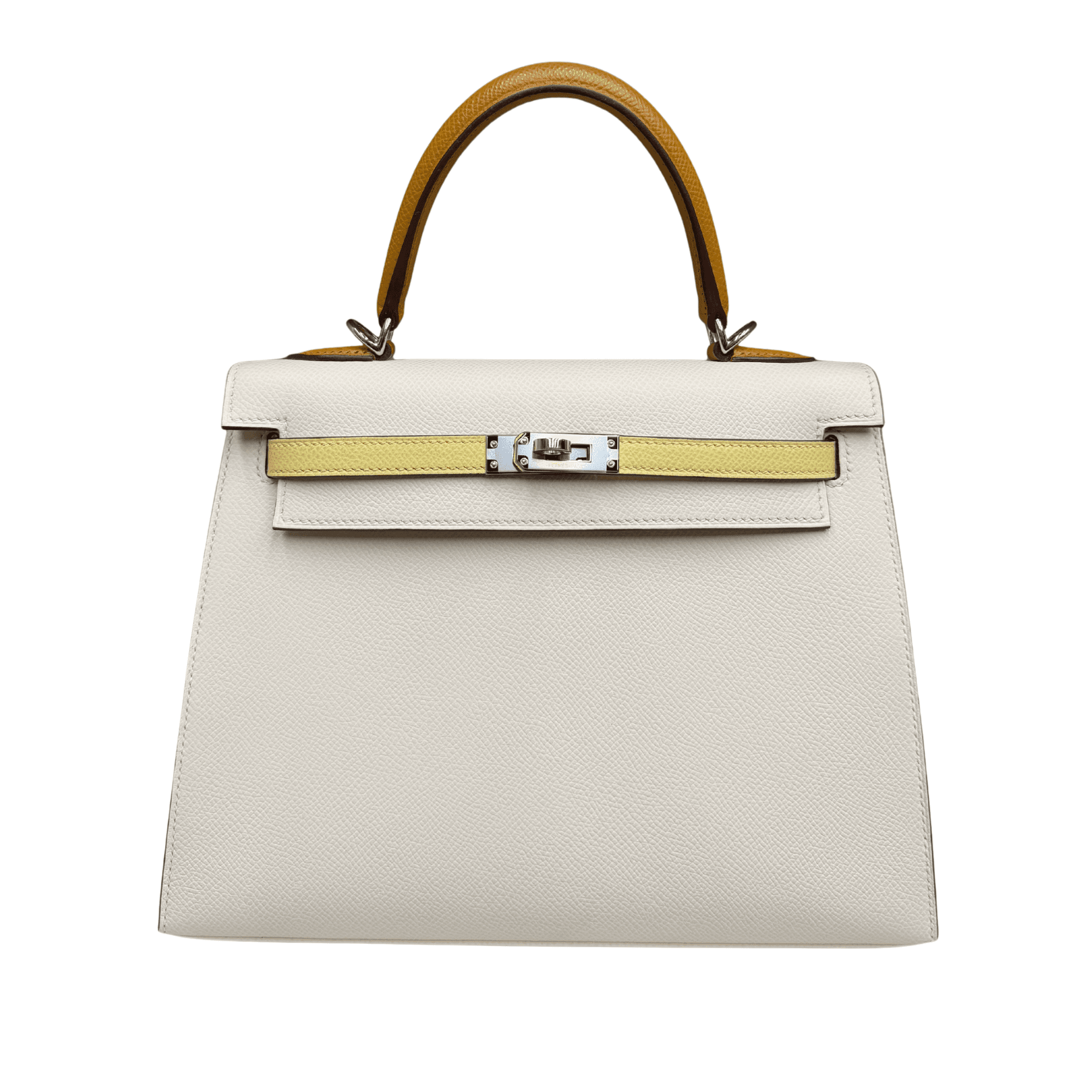 Hermès Kelly 25 Tricolor Nata/Jaune/Sesame Sellier Epsom Epsom · Nata/Jaune/Sesame · Palladium hardware