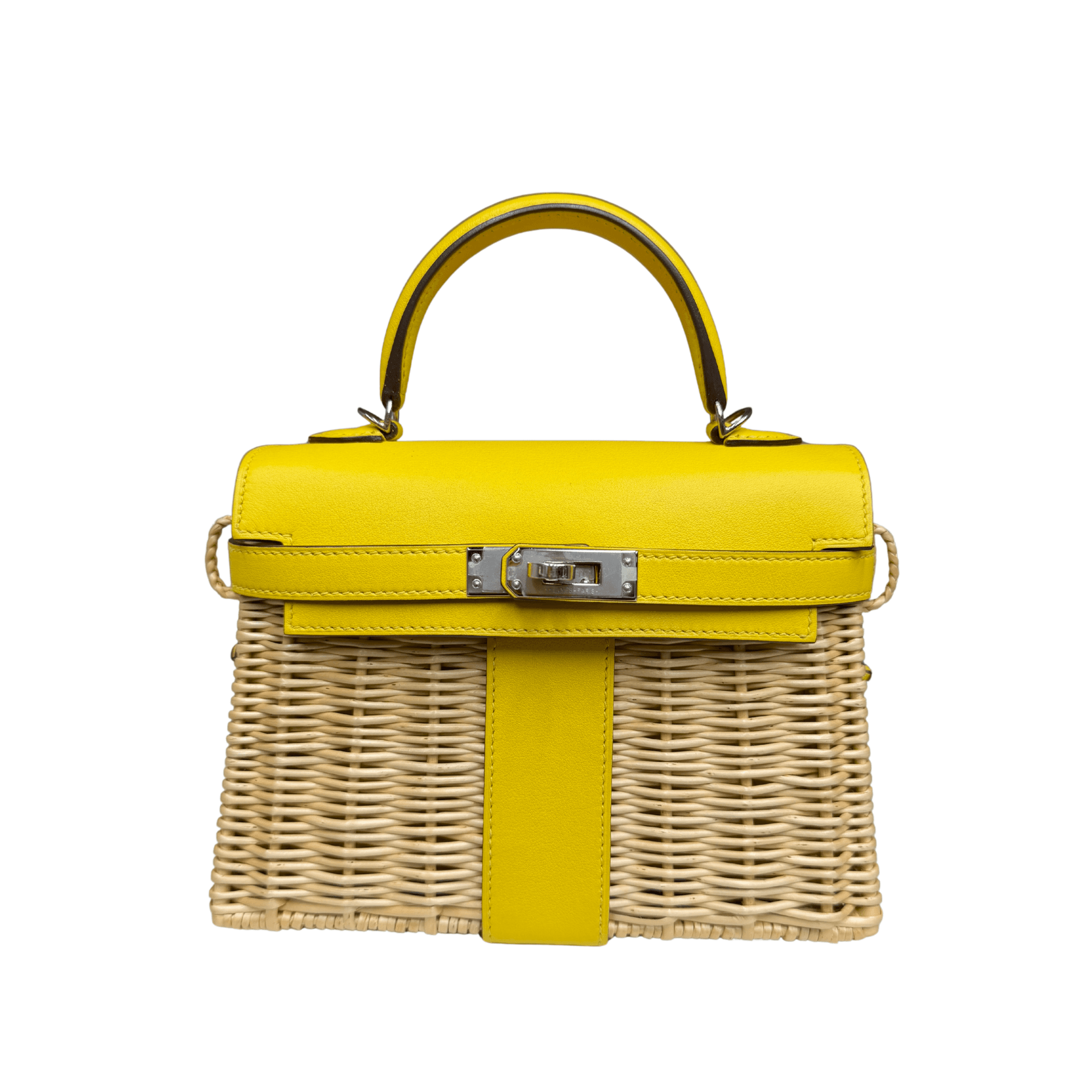 Hermès Kelly 20 Mini Picnic Jaune de Naples Swift & Osier Wicker Swift · Jaune de Naples · Palladium hardware