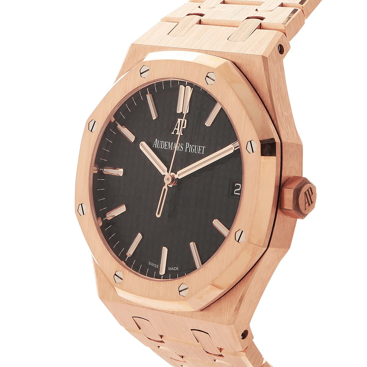 audemars piguet royal oak rose gold black dial side