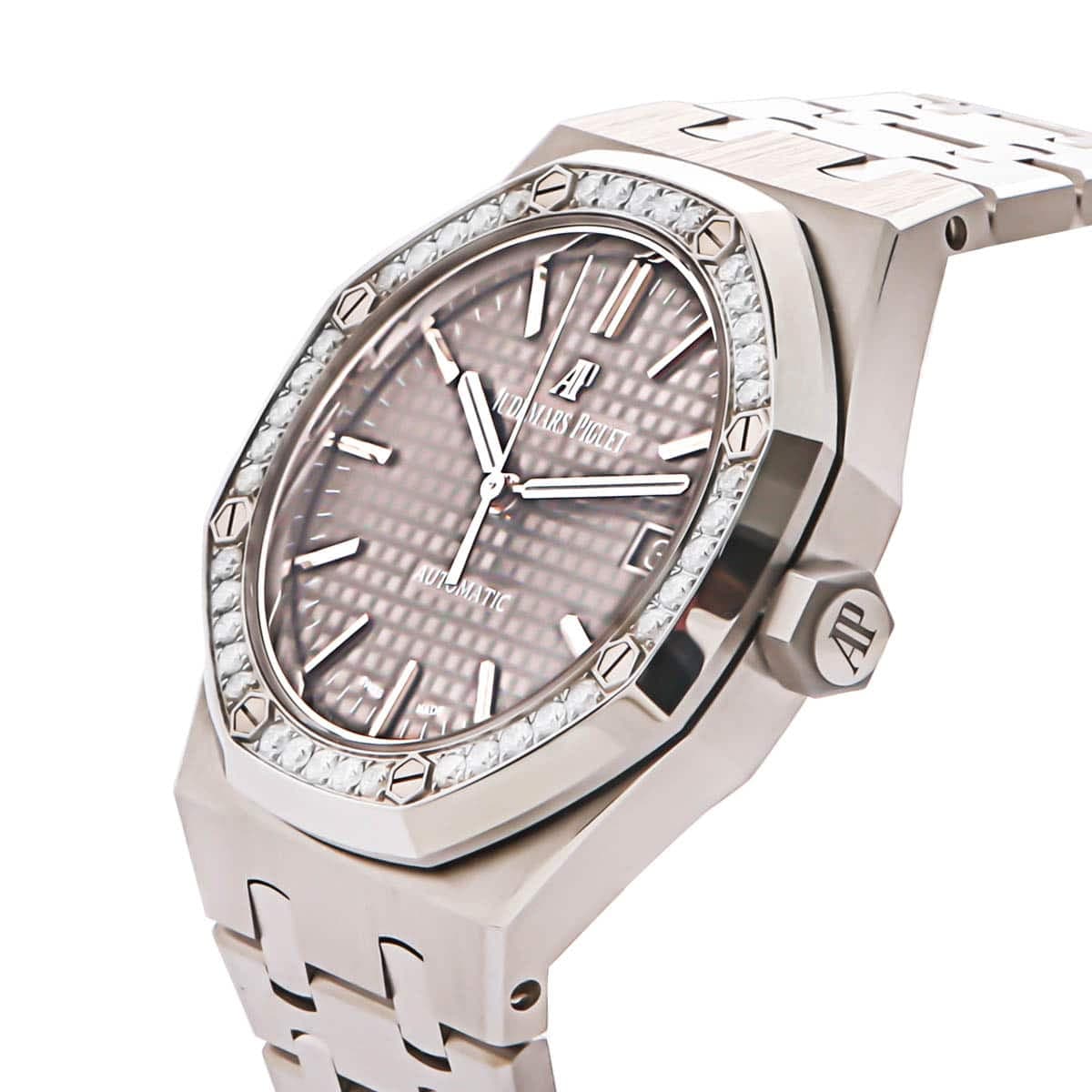 Audemars Piquet royal oak black dial & steel bracelet with diamond bezel