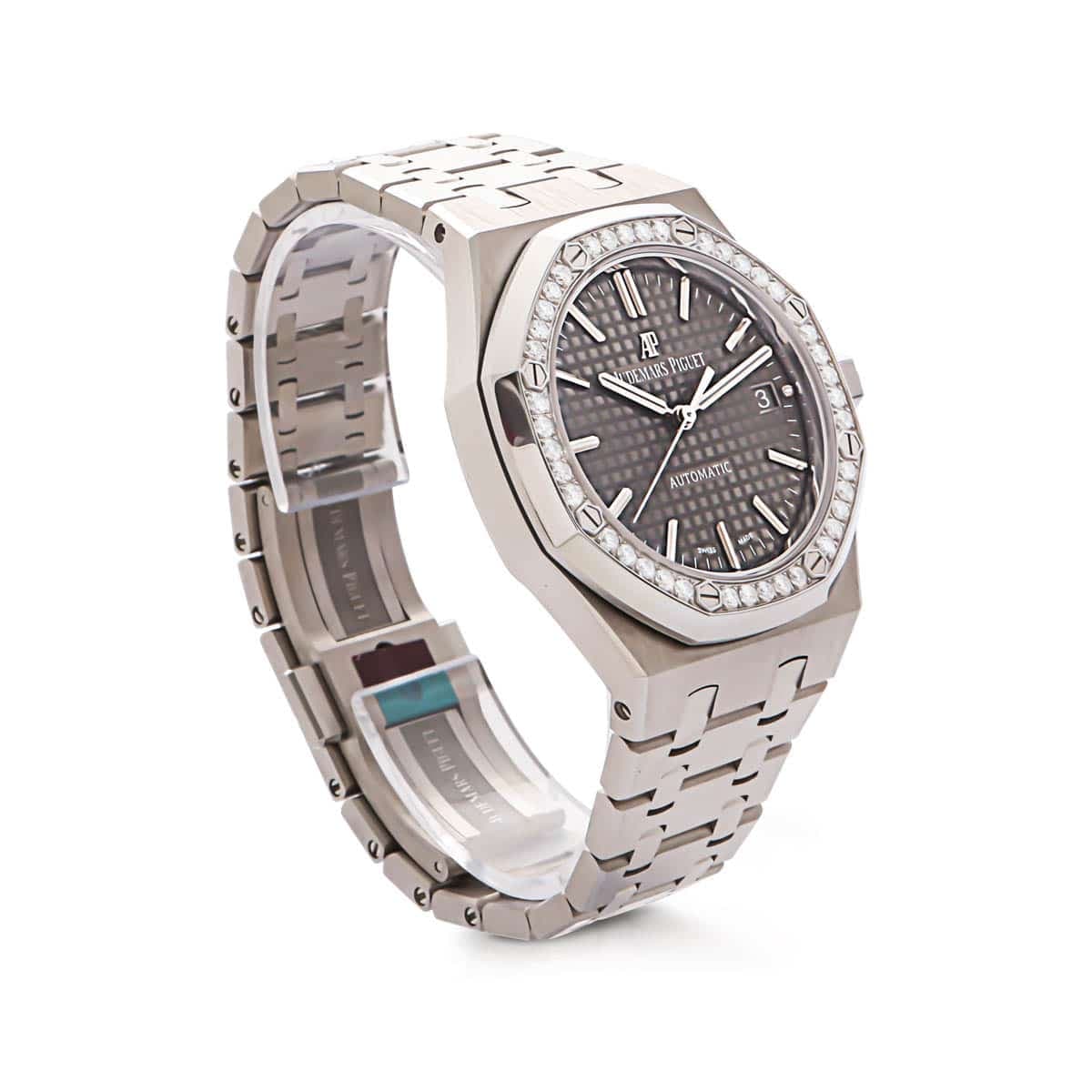 Audemars Piquet royal oak black dial & steel bracelet with diamond bezel