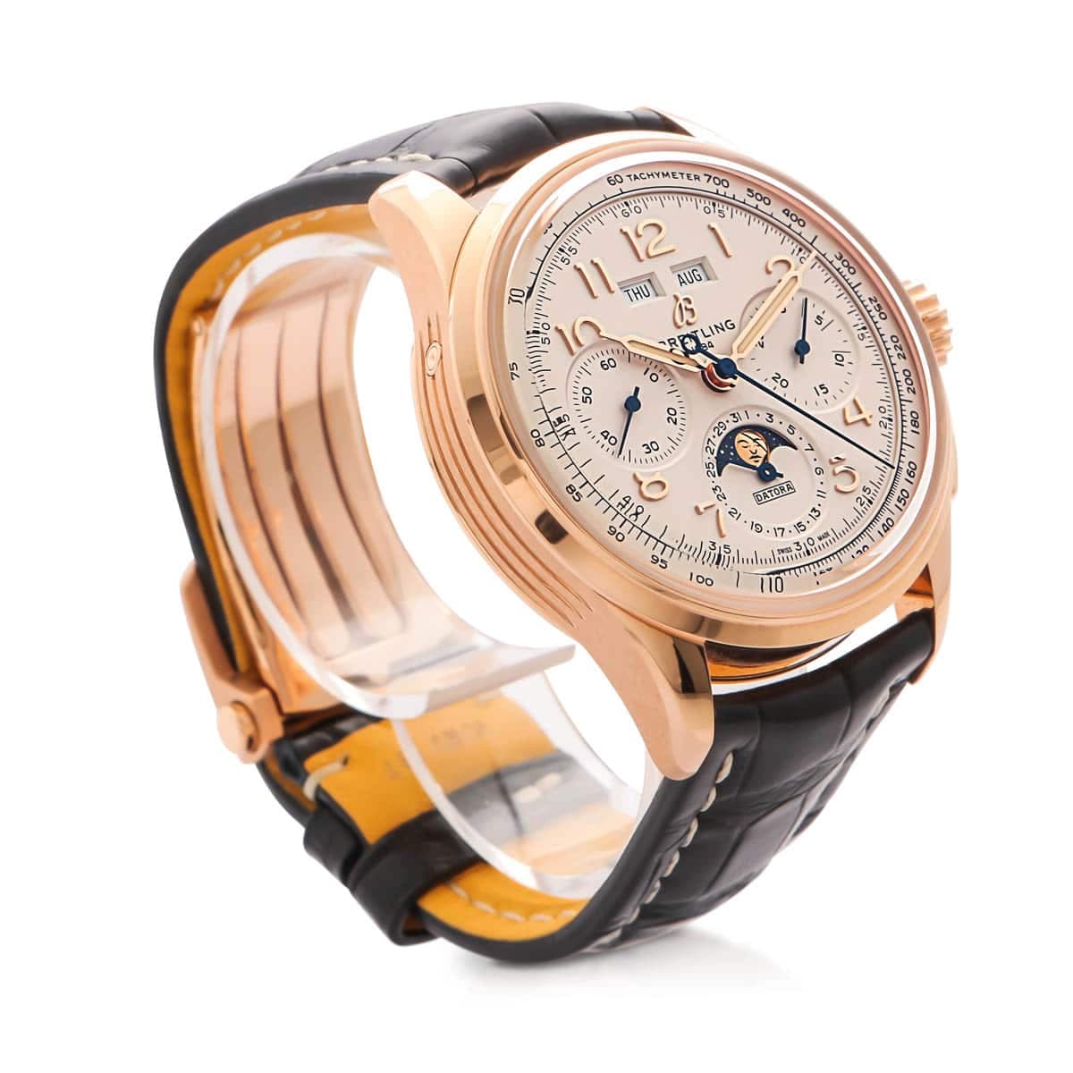 Breitling Datora rose gold casing & black leather strap