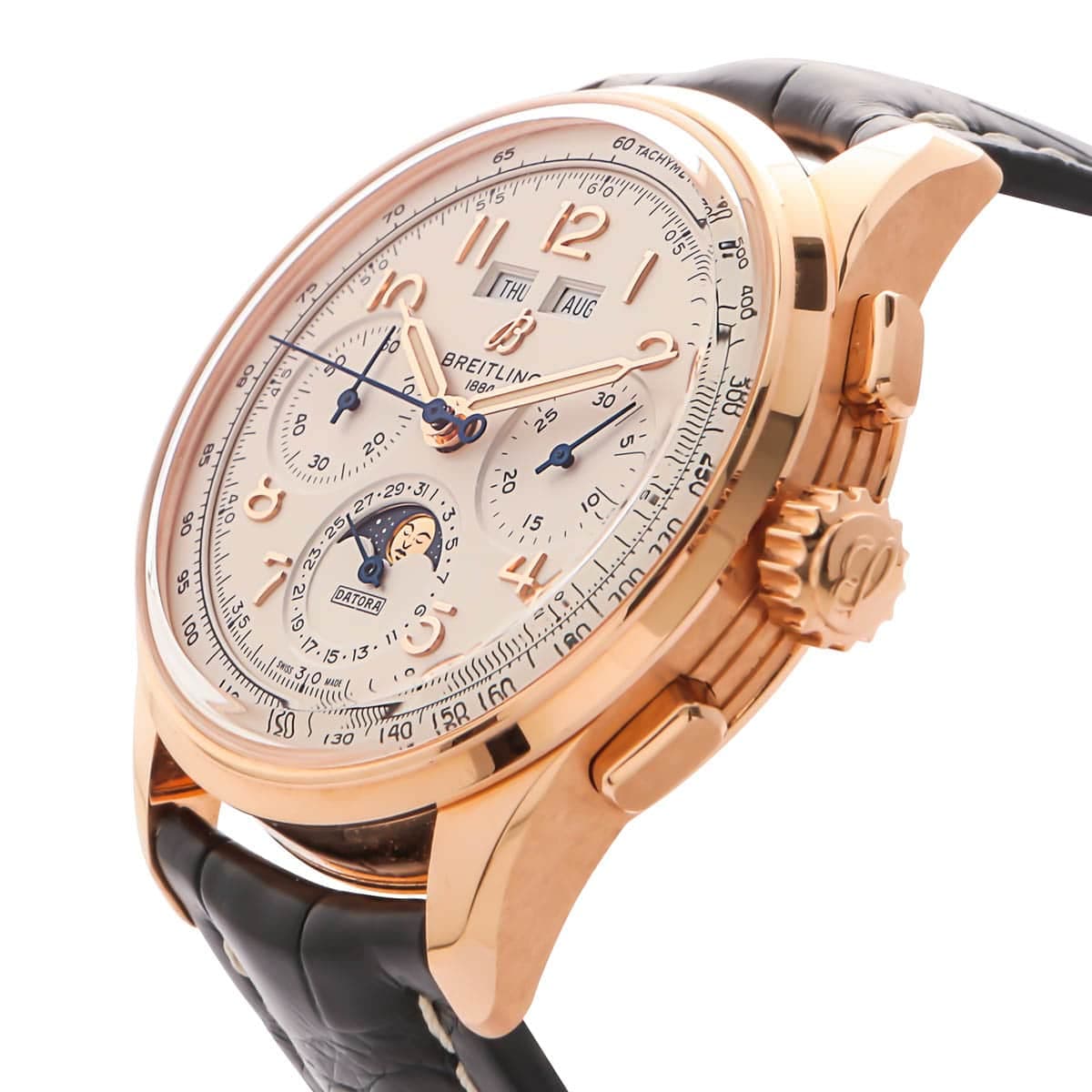 Breitling Datora rose gold casing & black leather strap
