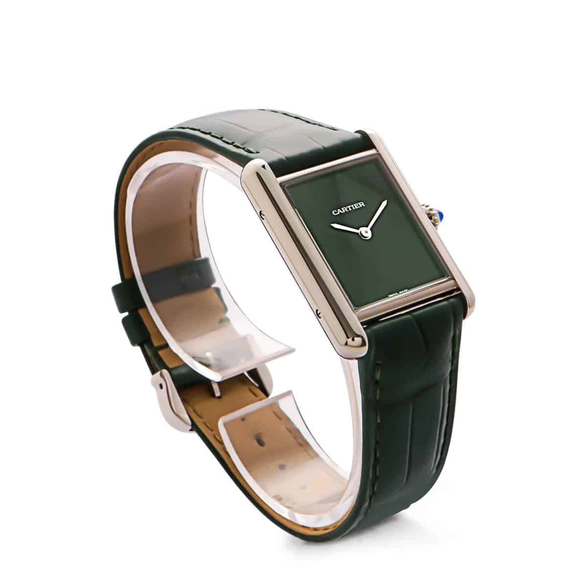 Cartier tank must in green with leather strap