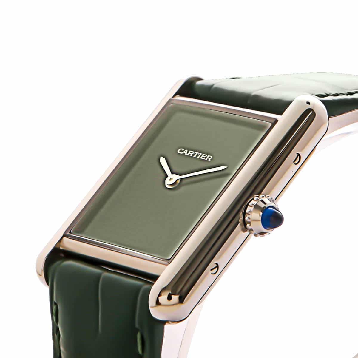 Cartier tank must in green with leather strap