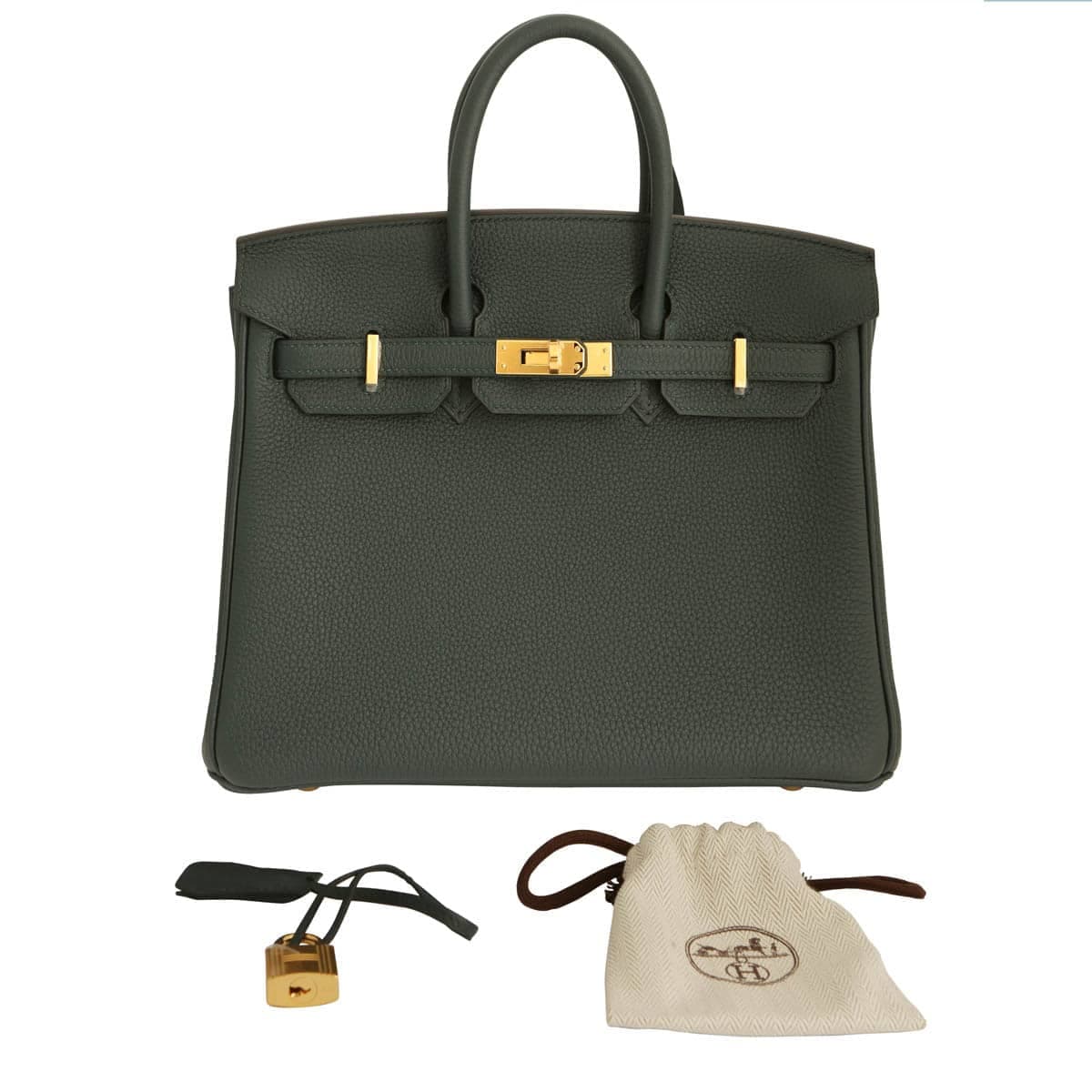Hermes Birkin 25 togo vert cypress with rose hardware, dust bag & clochette