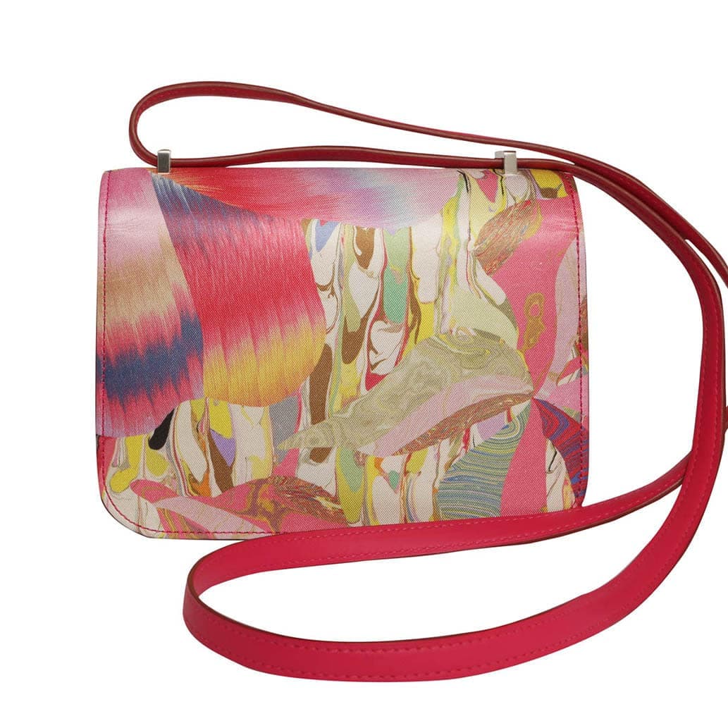 Hermes Constance silk print in fuchsia with silver hardware