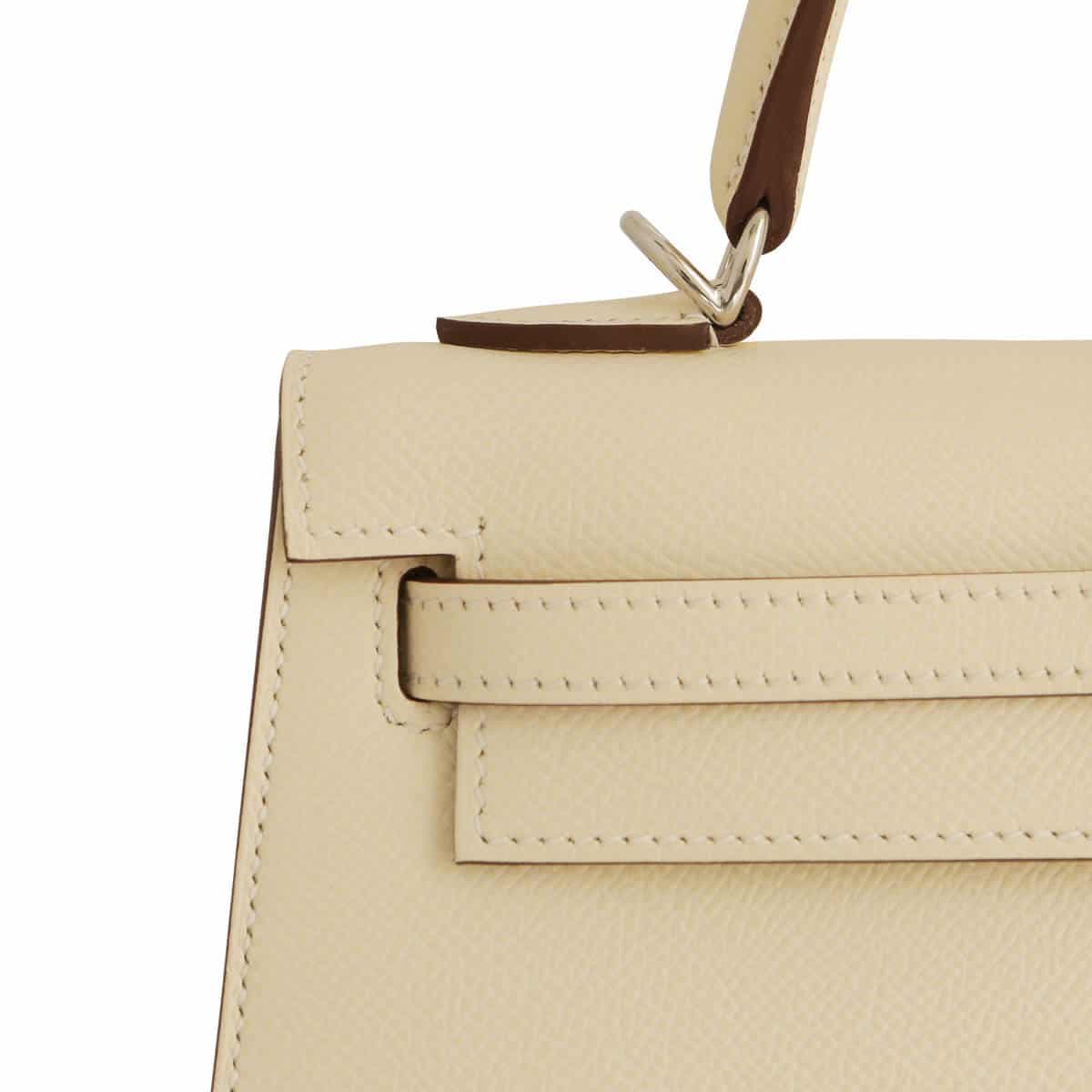 Hermes Kelly Sellier 25 epsom nata showing stitching on sangles
