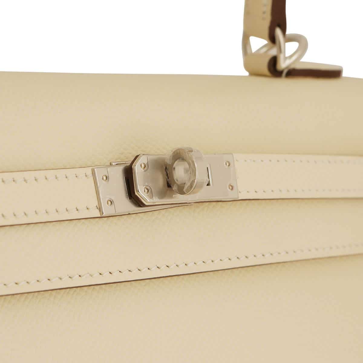 Hermes Kelly Sellier 25 epsom nata with sangle & silver plaque