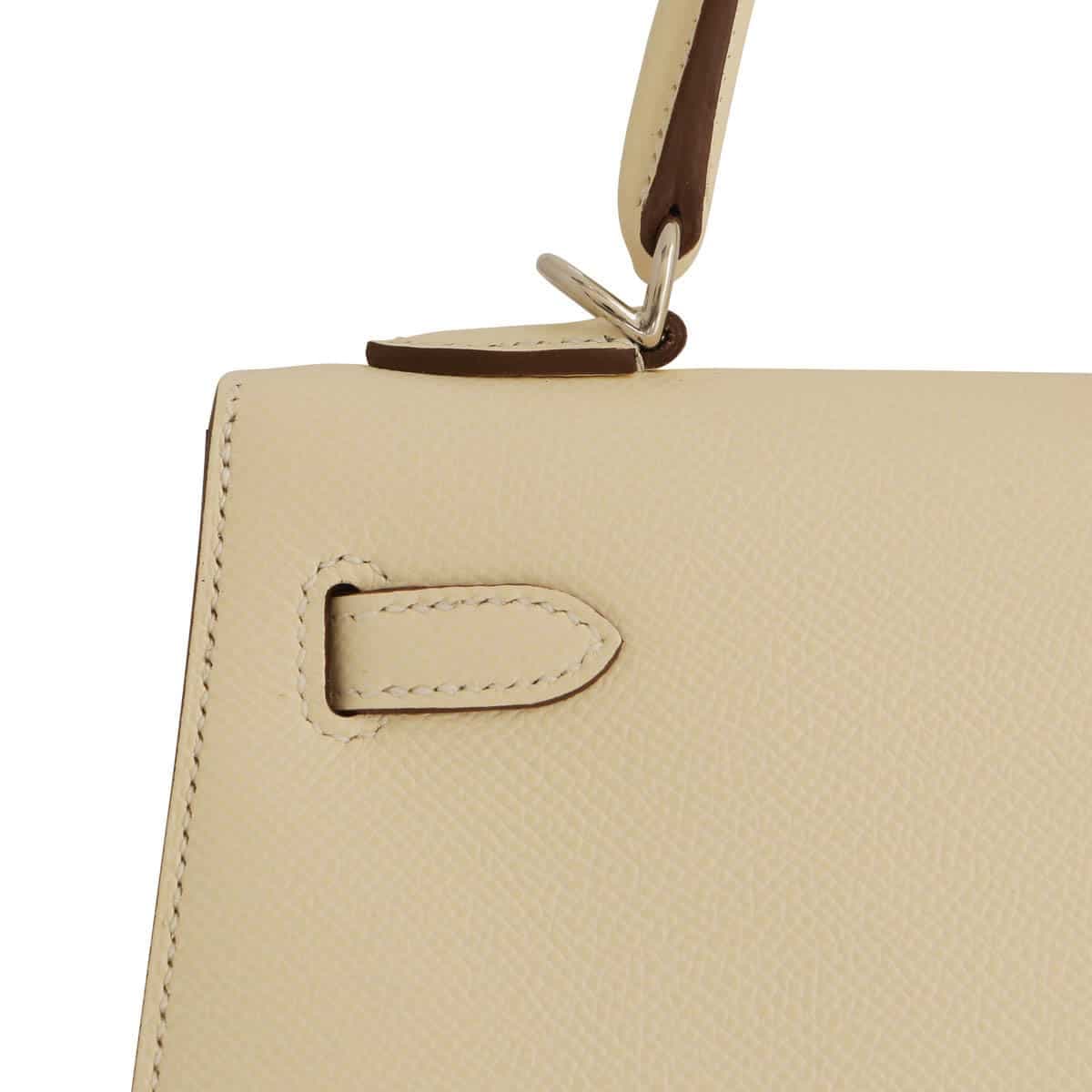 Hermes Kelly Sellier 25 epsom nata showing stitching on back of bag