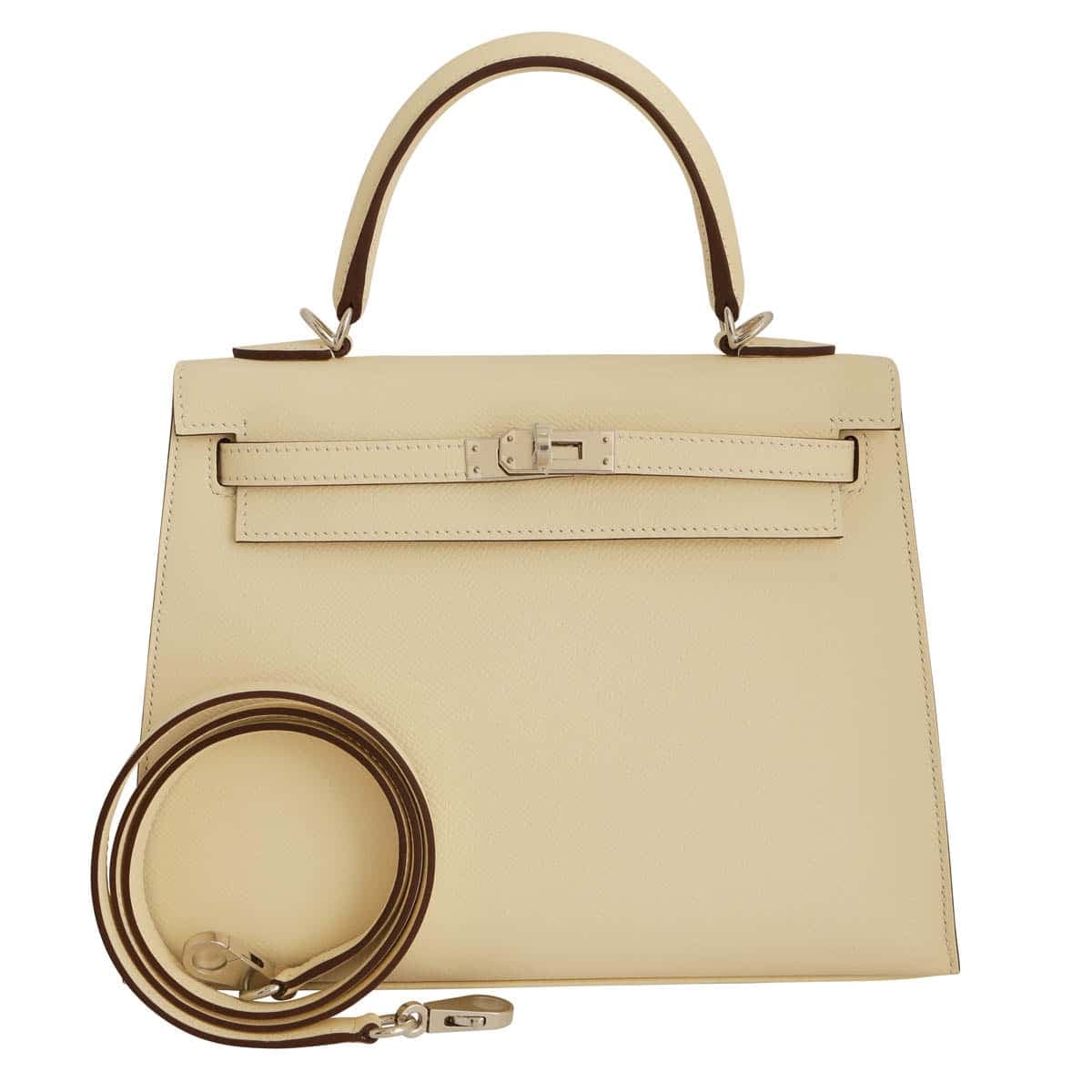 Hermes Kelly Sellier 25 epsom nata with silver hardware & strap