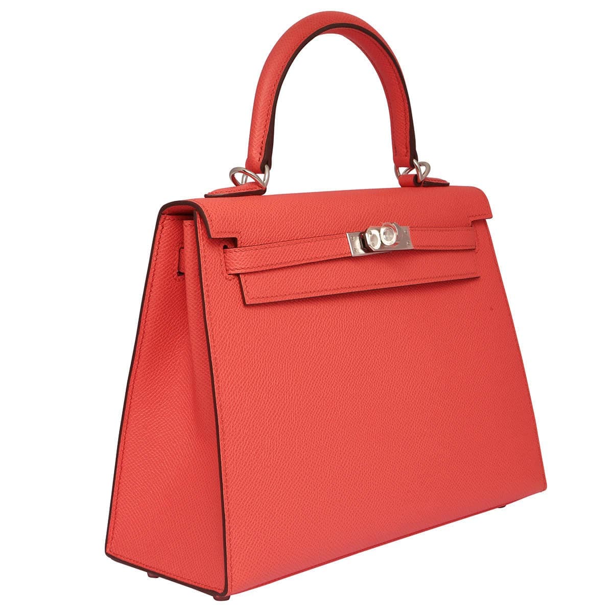 Hermes Kelly 25 handbag in Texas Rose colour with silver hardware.