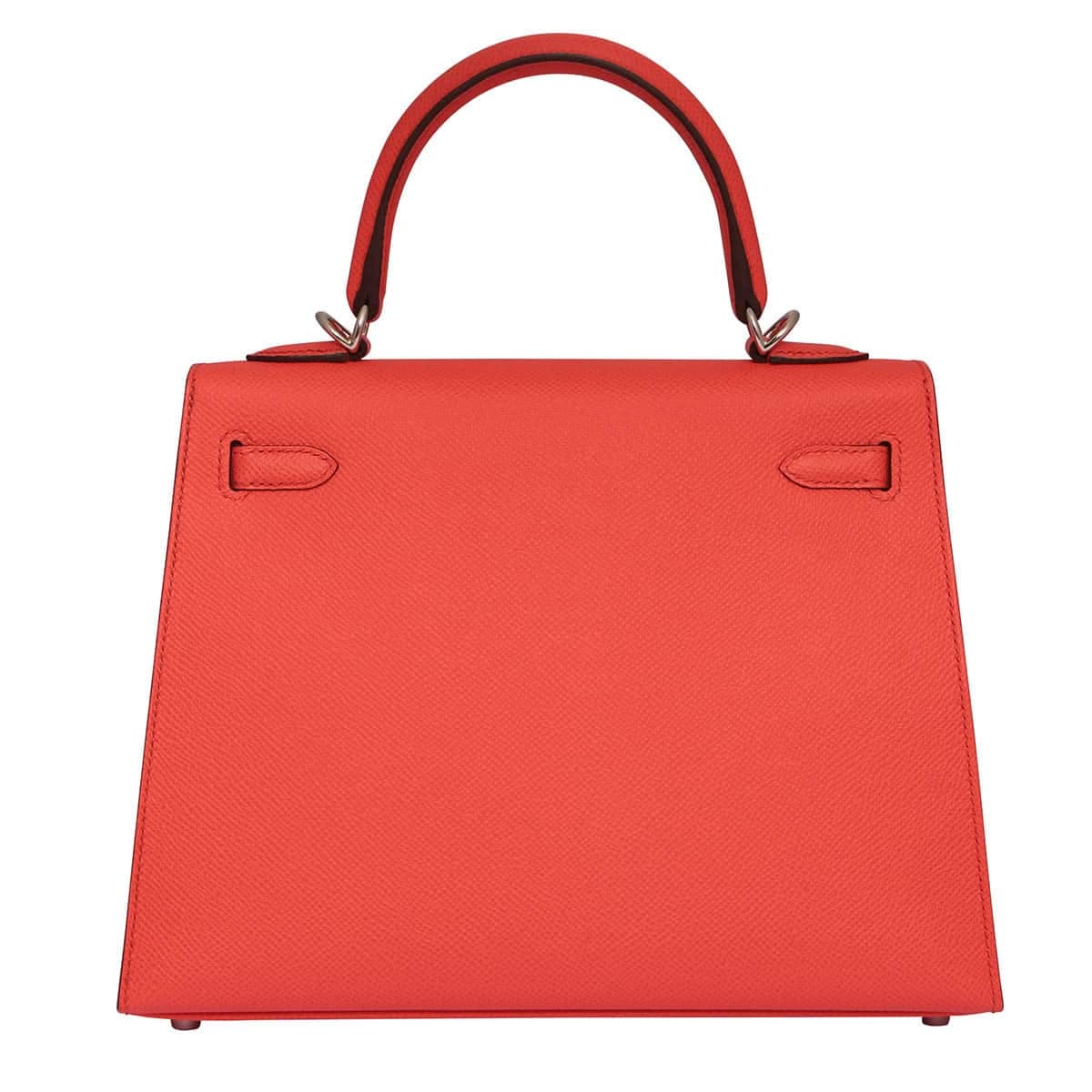 Hermes Kelly 25 handbag in Texas Rose colour with silver hardware.