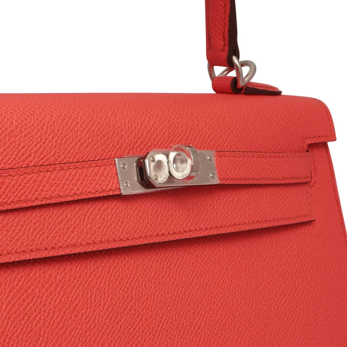 Hermes Kelly 25 handbag in Texas Rose colour with silver hardware.