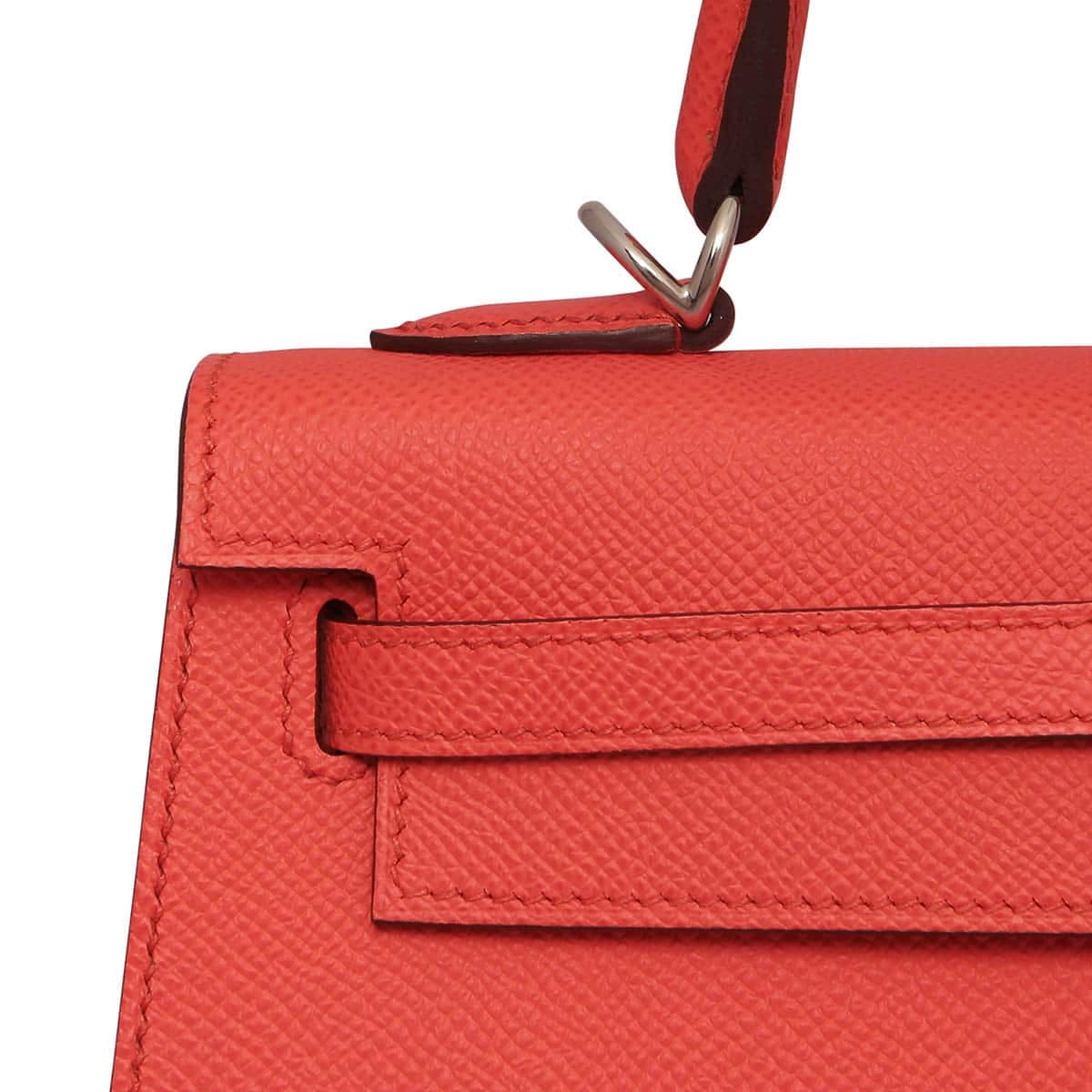 Hermes Kelly 25 handbag in Texas Rose colour with silver hardware.