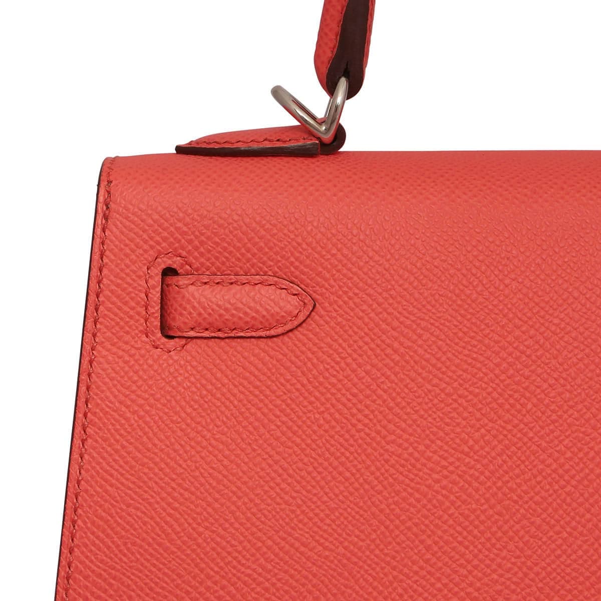 Hermes Kelly 25 handbag in Texas Rose colour with silver hardware.