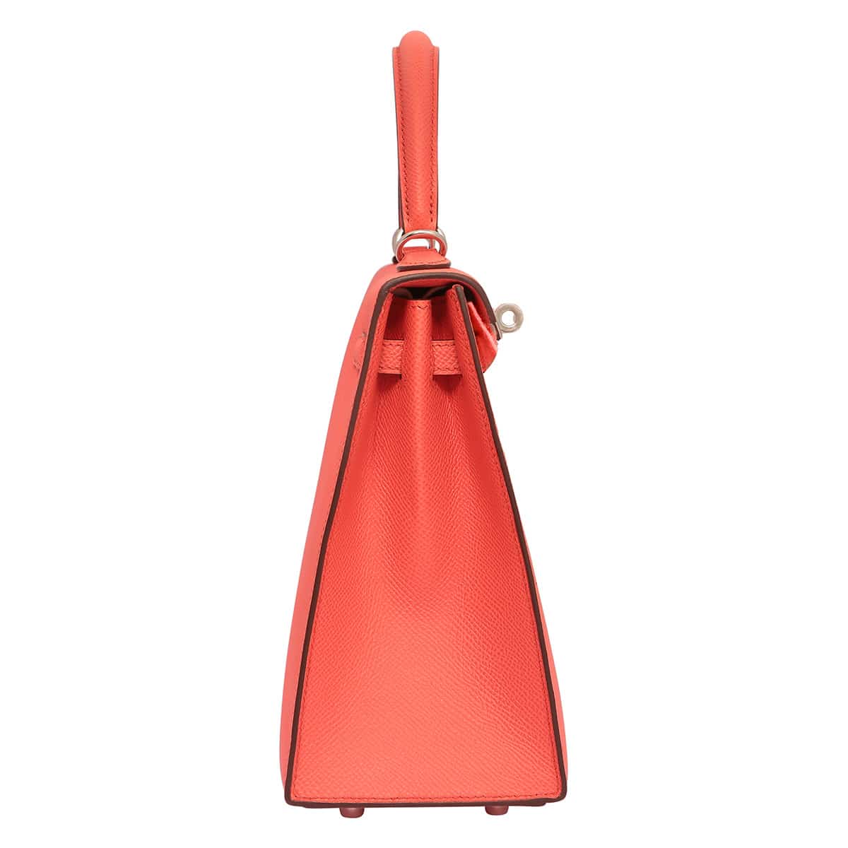Hermes Kelly 25 handbag in Texas Rose colour with silver hardware.