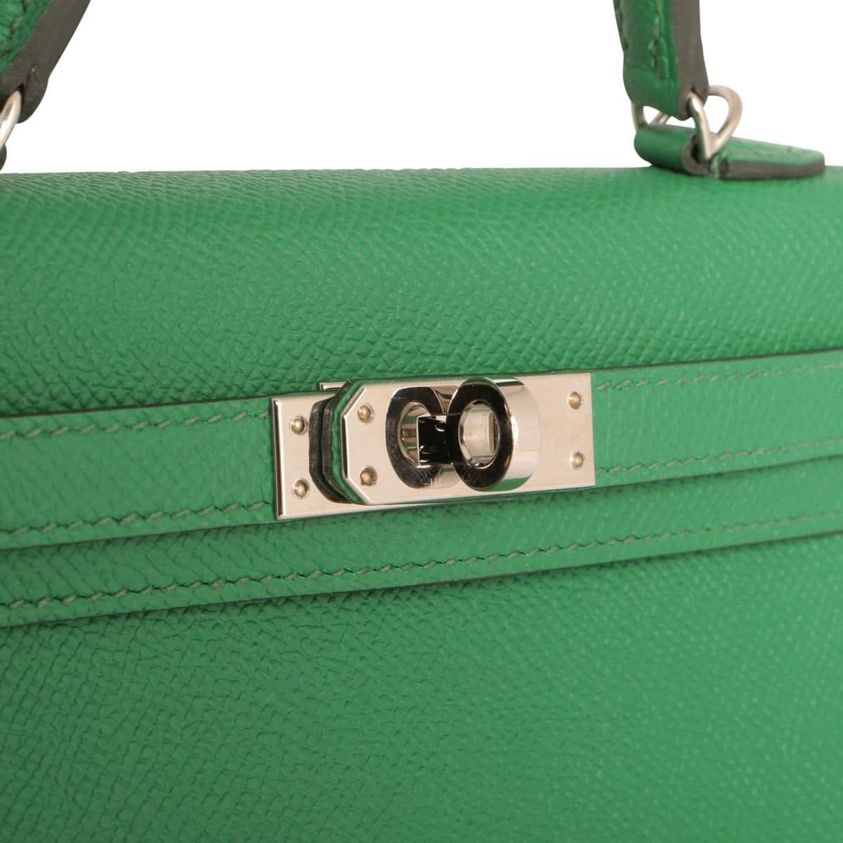 Hermes Kelly mini in cactus with silver plaque & toured