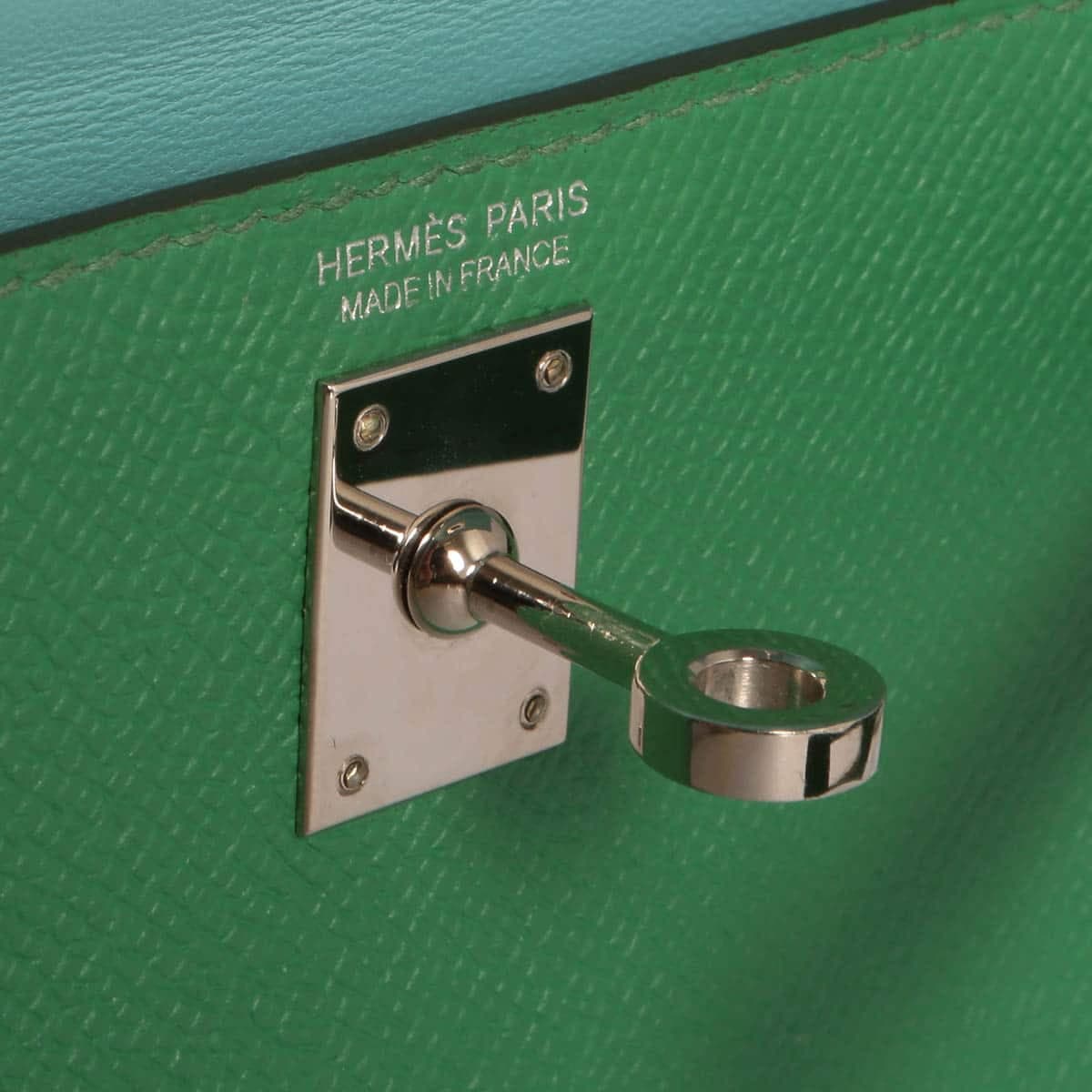 Hermes Kelly mini in cactus green with silver tourer