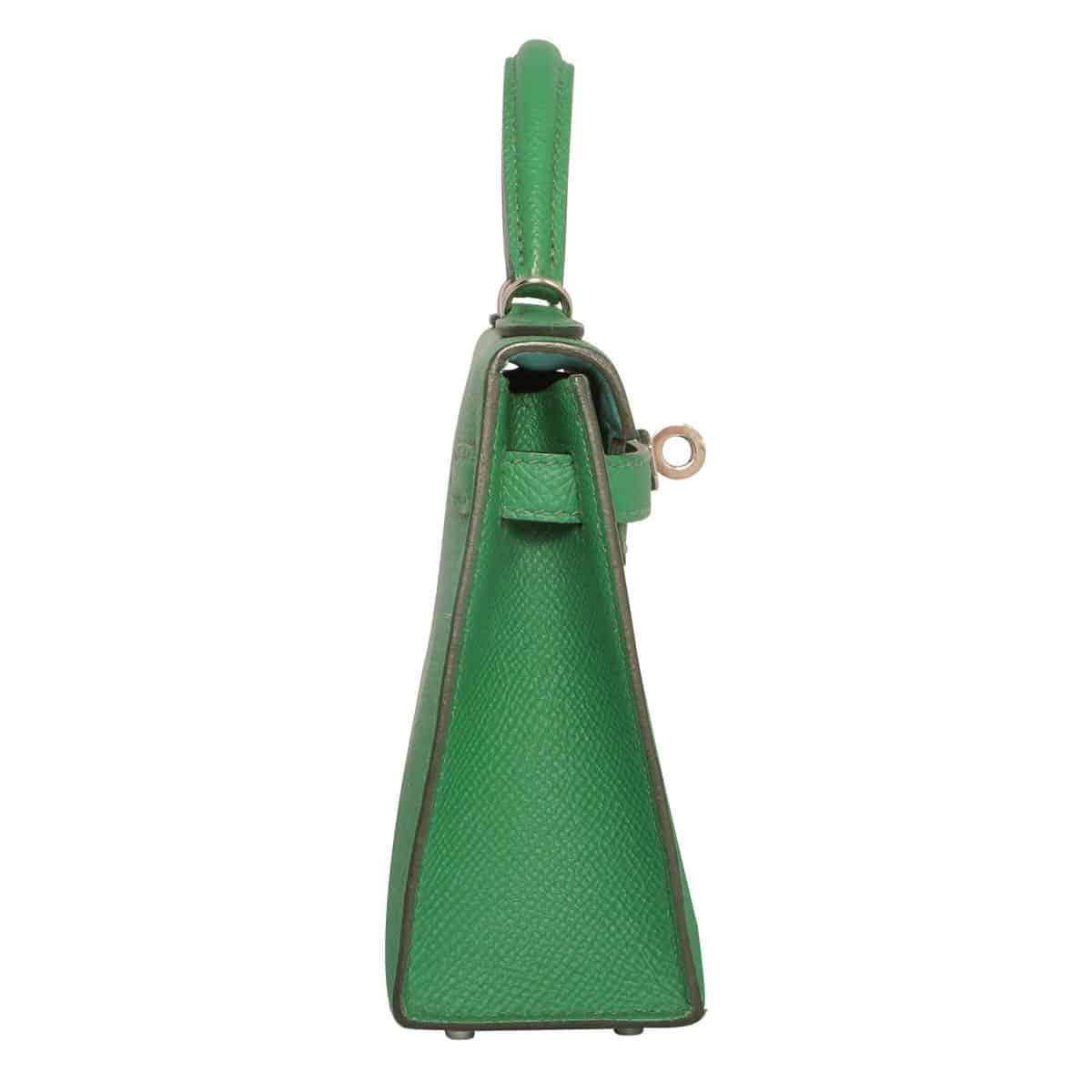 Hermes Kelly mini in cactus green - side angle