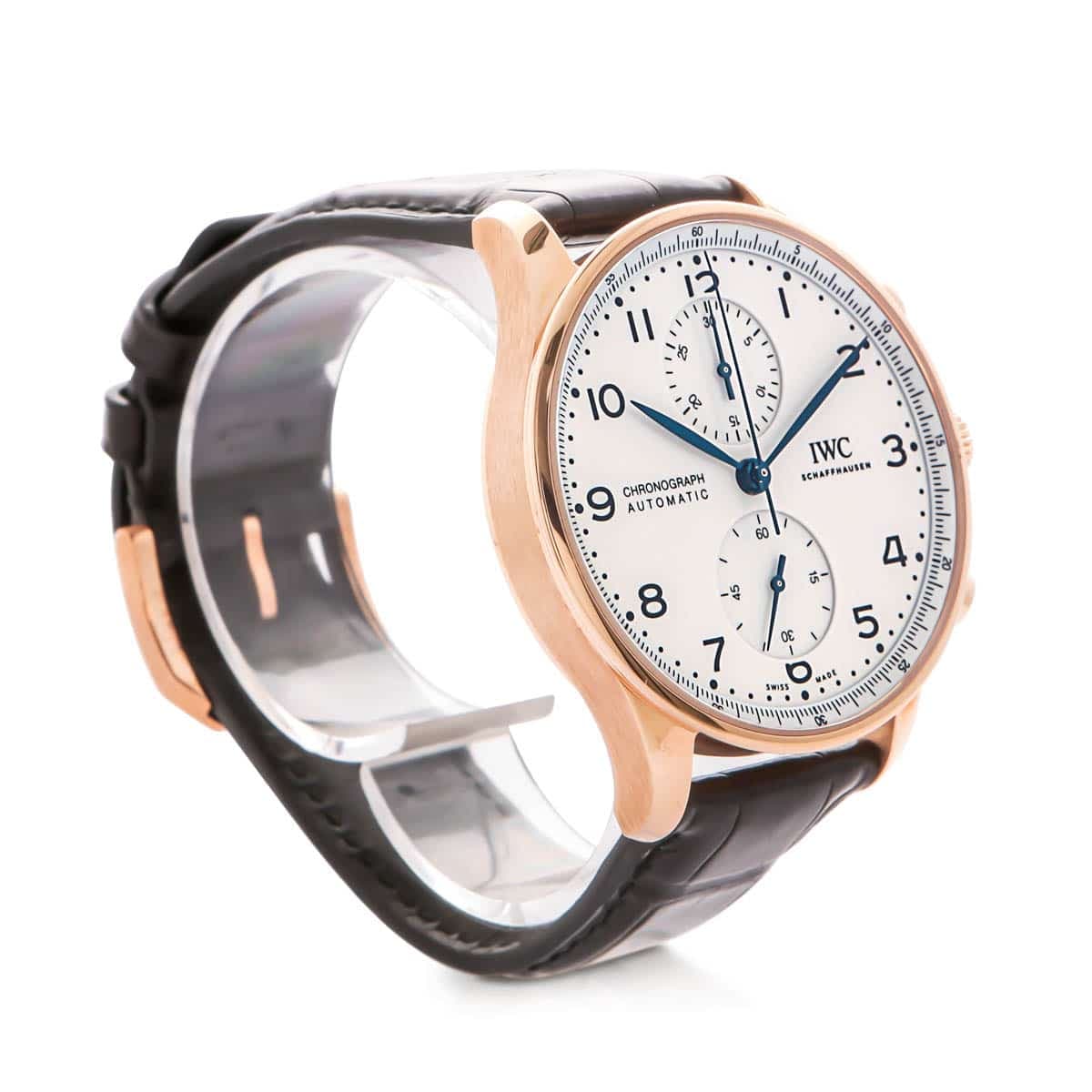 IWC Portuguiser chronograph with white dial & rose gold casing