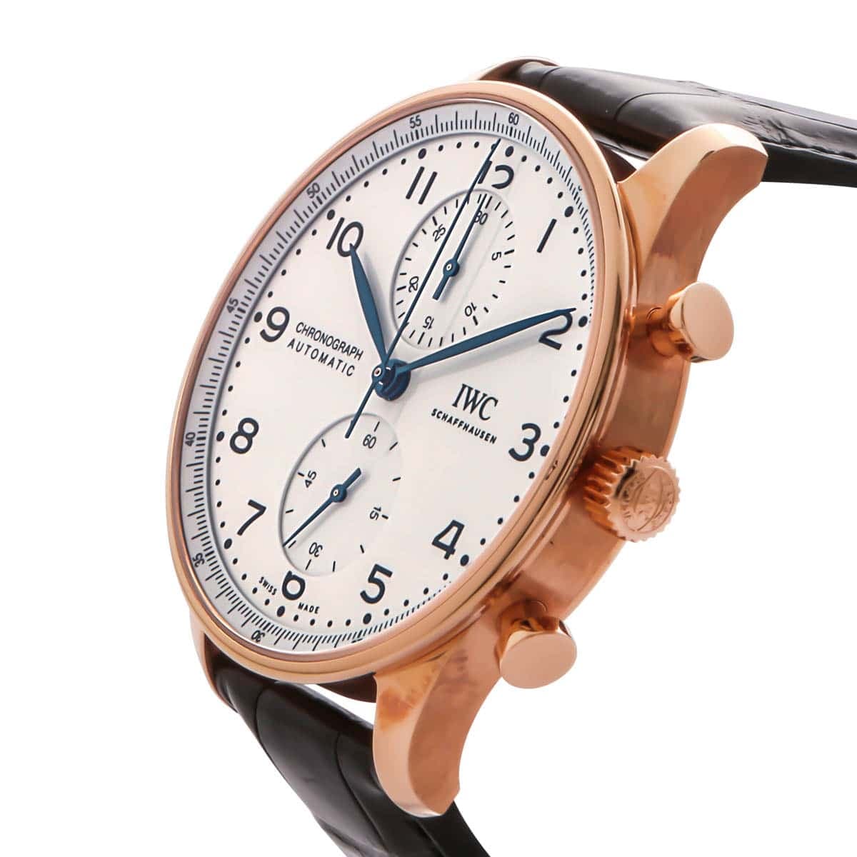 IWC Portuguiser chronograph with white dial & rose gold casing