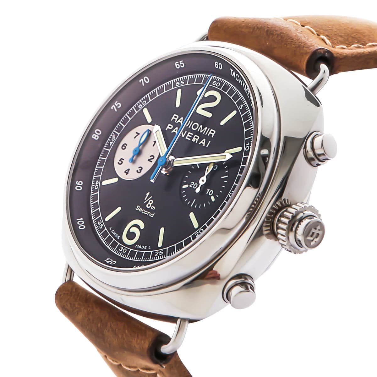 Panerai radiomir chronograph with black dial & brown leather strap