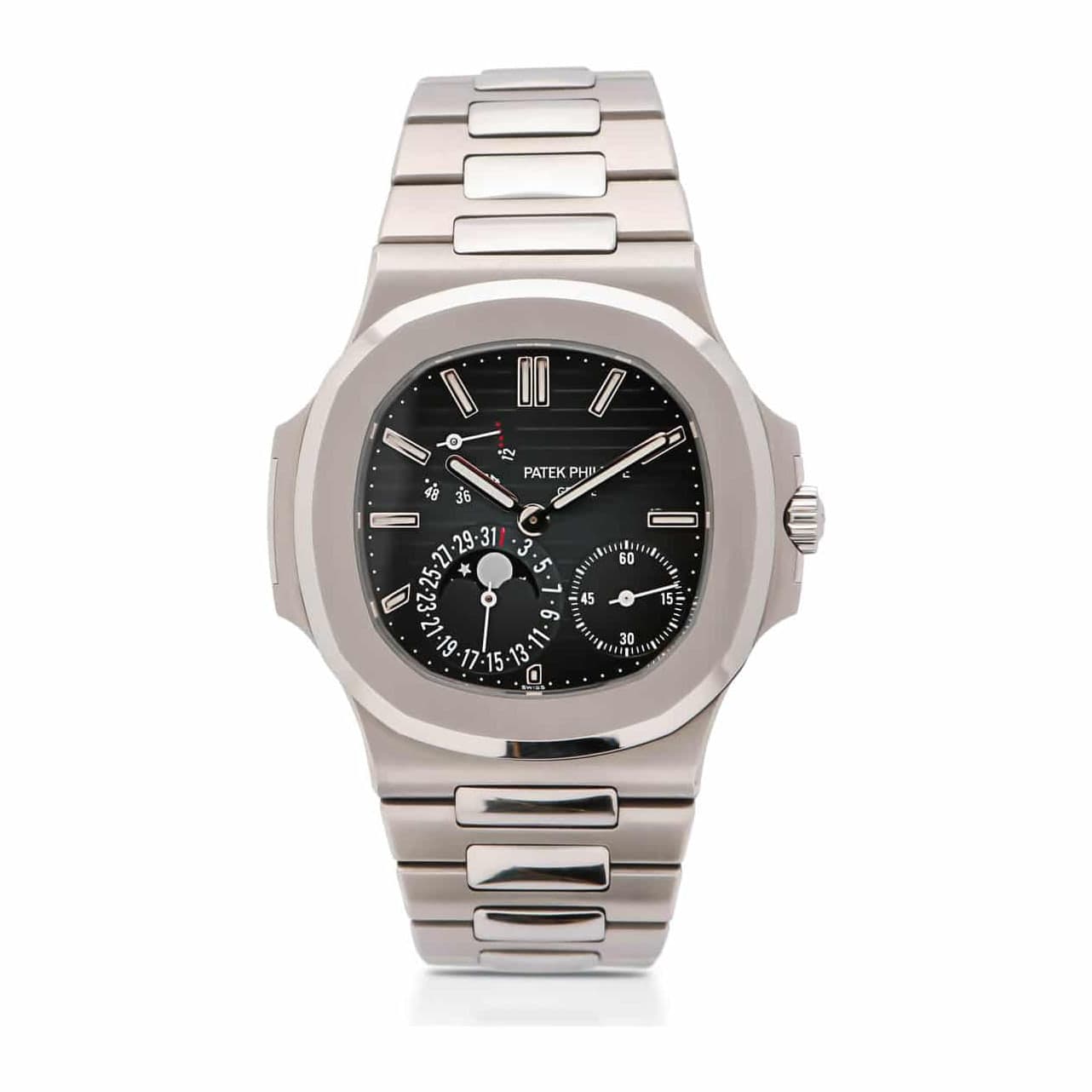 Patek Philippe nautilus moon phase in stainless steel with black blue dial