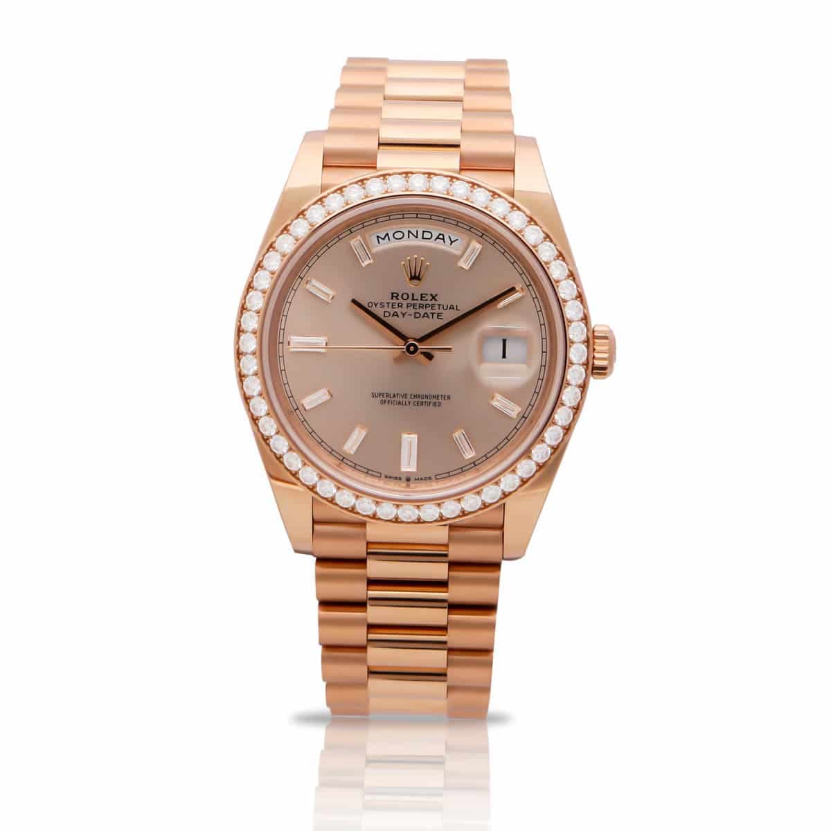 Rolex Day-Date Sundust Baguette Ref. 228345RBR · Rose Gold · 40mm