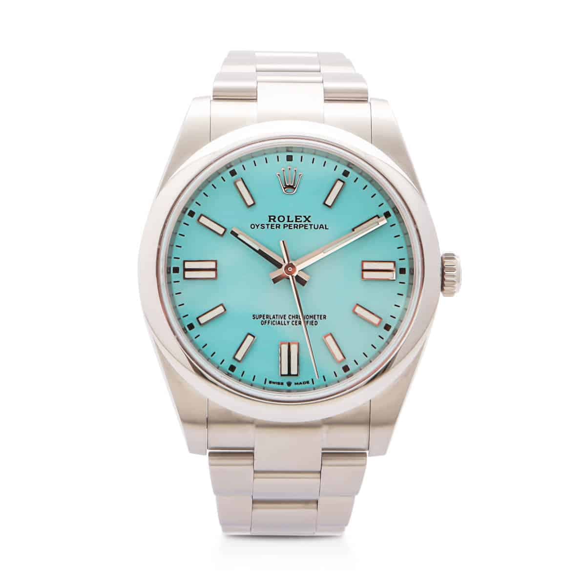 Rolex Oyster Perpetual with Tiffany Blue Dial – front view