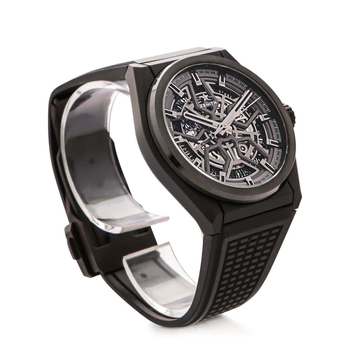 Zenith Defy classic in black with rubber bracelet & skeleton dial