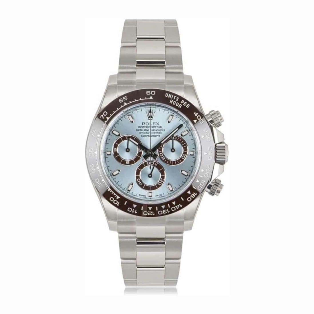 Rolex daytona 116506 platinum ice blue dial front