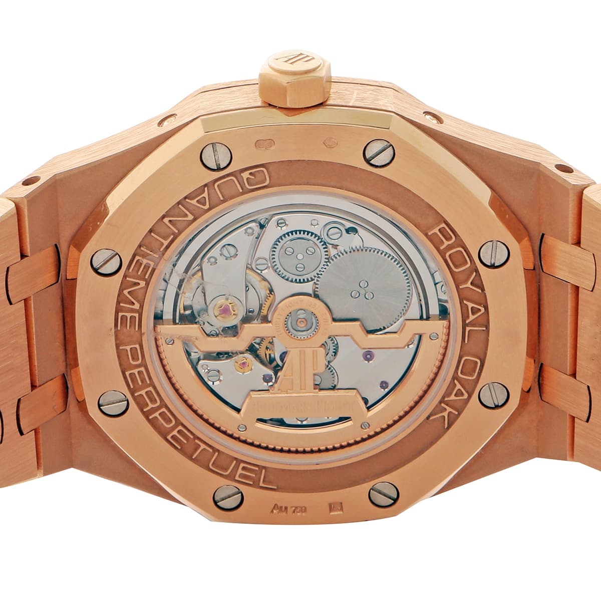Audemars piguet royal oak perpetual calendar 26574OR rose gold 41 mm back of watch close up