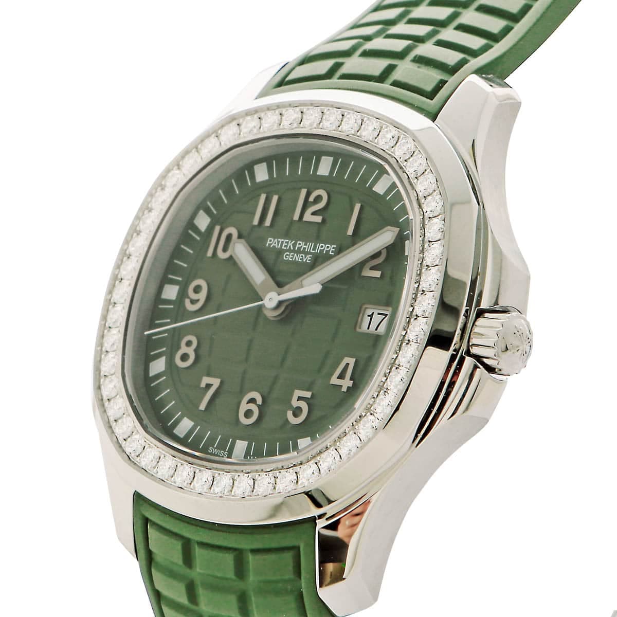 Ladies Patek Philippe Aquanaut watch in green with steel & diamond bezel