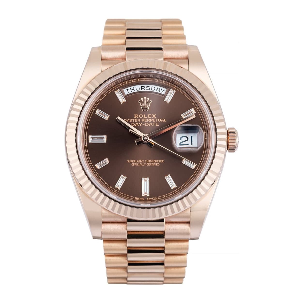 Rolex Day-Date Chocolate Baguette Dial Ref. 228235 · Rose Gold · 40mm