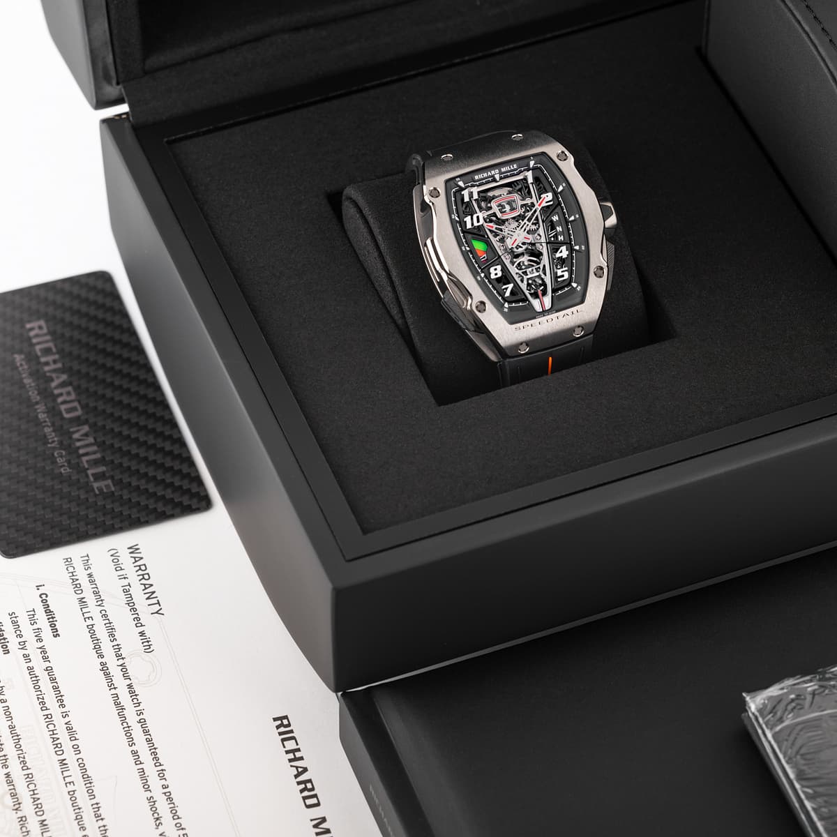 Richard Mille Mclaren speedtail titanium with box, papers and warranty card.