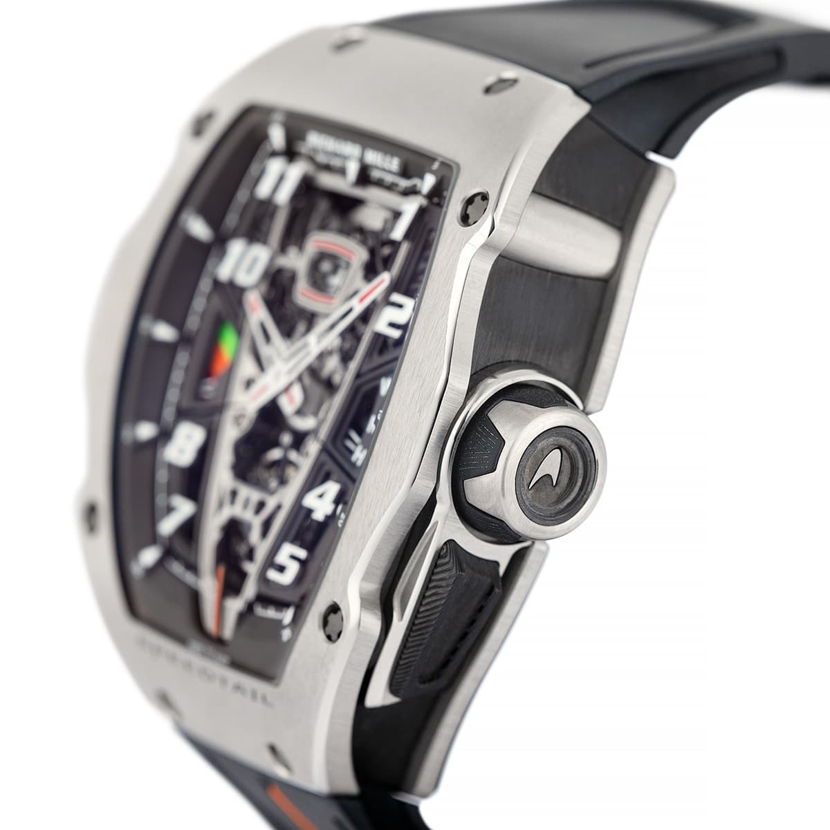Side view of the Richard Mille Mclaren speedtail showing the titanium bezel.