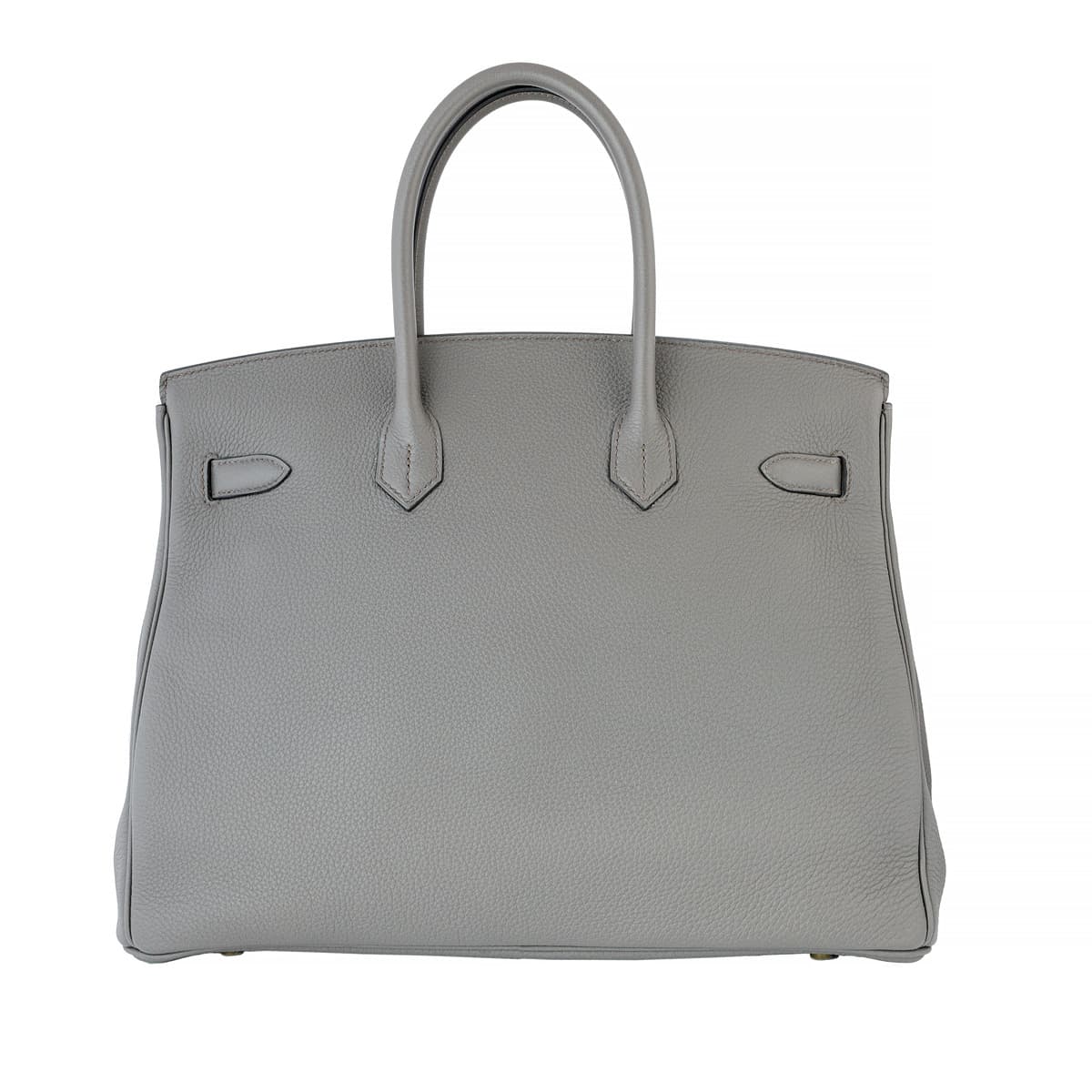 Back view of the Hermes Birkin 35 grey leather with grey handle.
