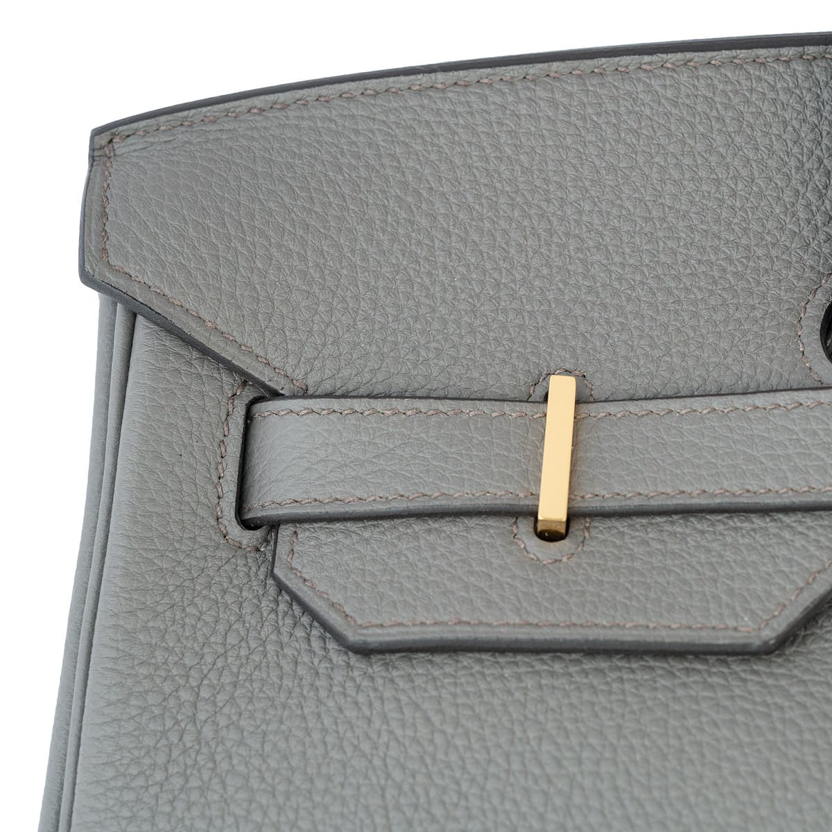 Hermes Birkin 35 light grey leather with gold pontet and grey stitching.