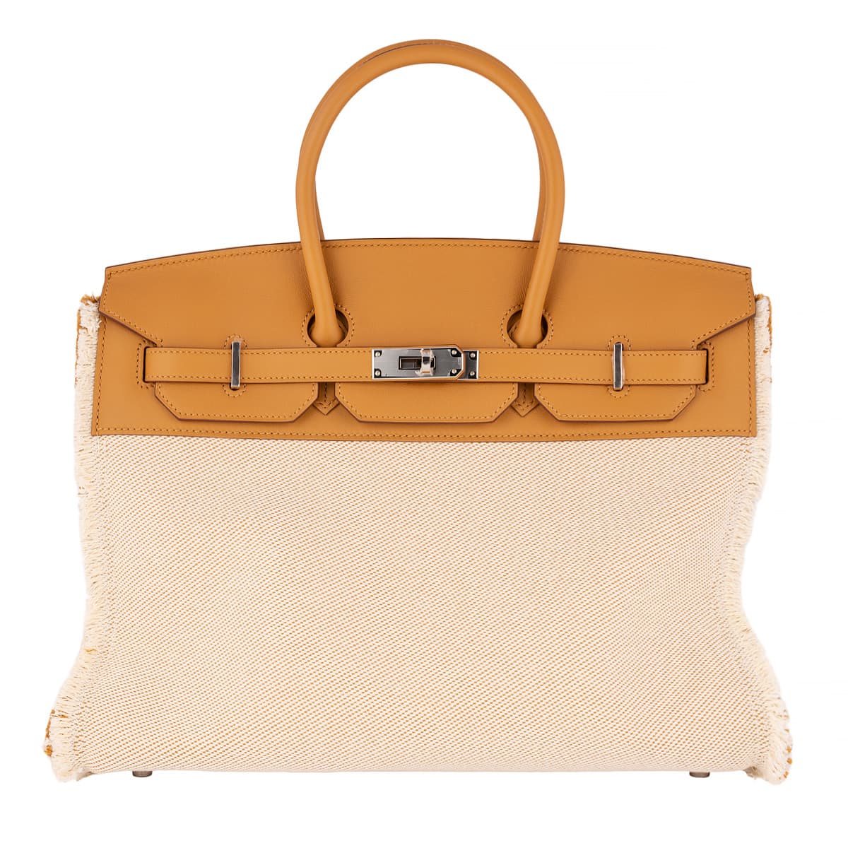 Hermès Birkin 35 Fray Canvas Leather Swift · Ecru-Desert · Palladium hardware