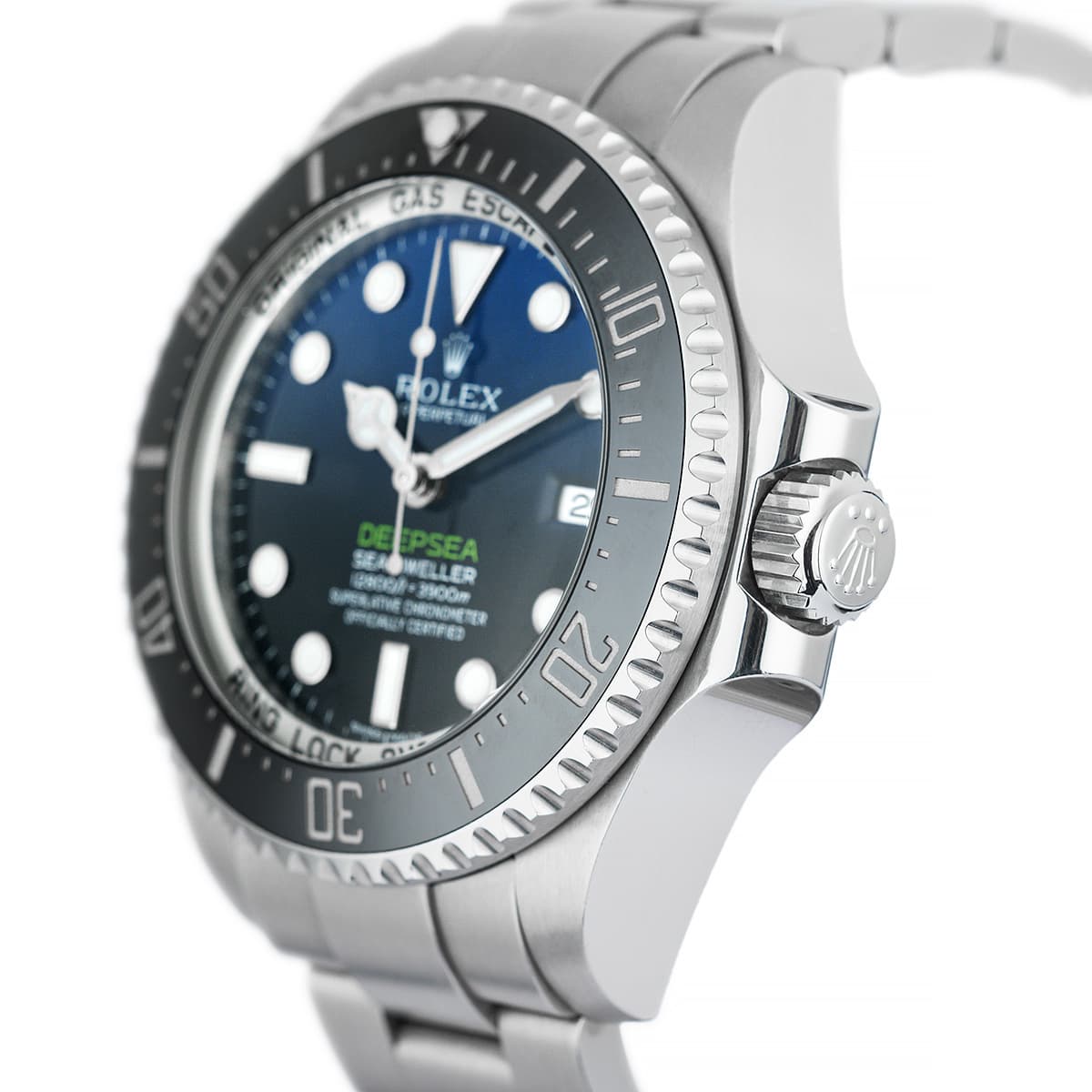 rolex deep sea black dial with black bezel white batons.