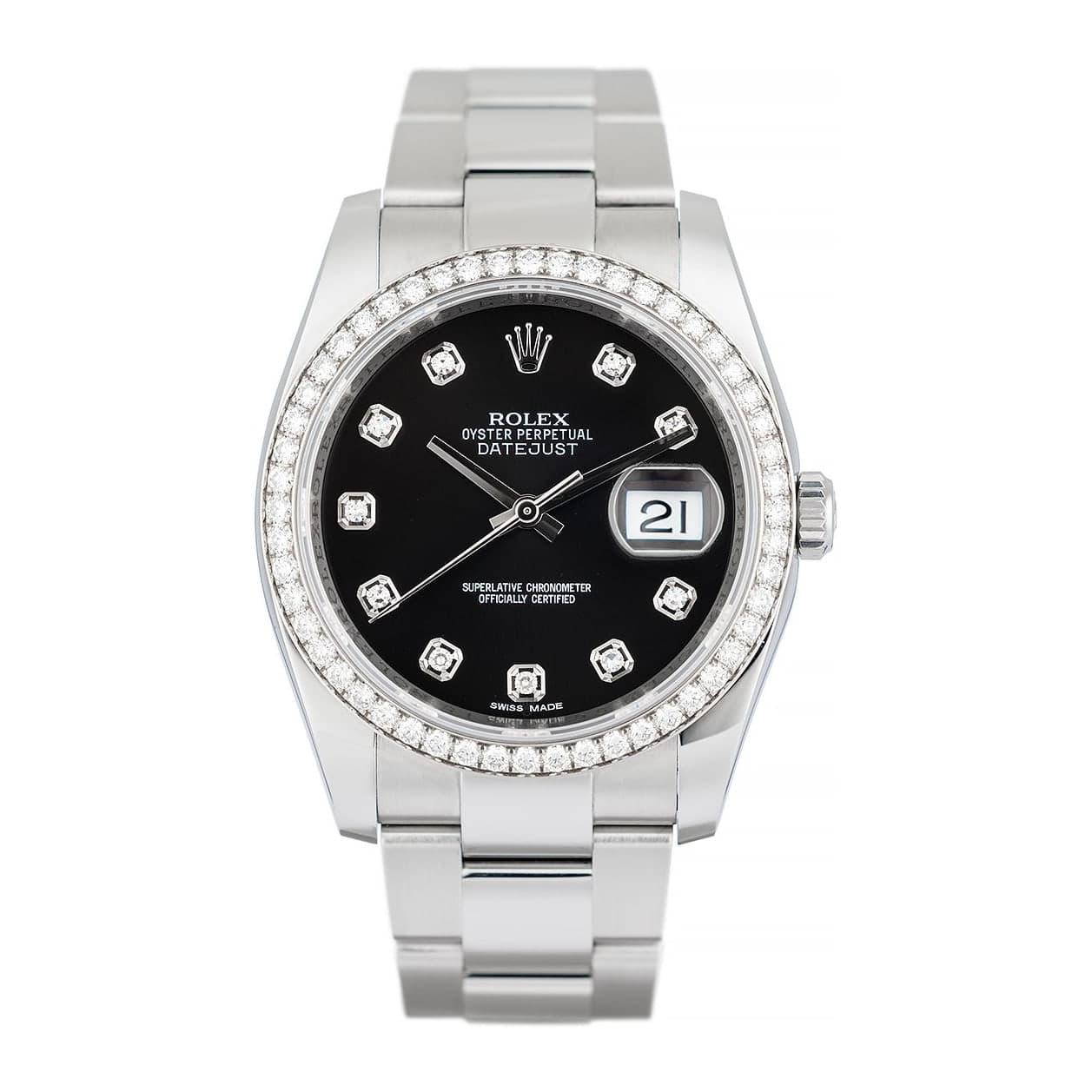 Rolex Datejust Date Just Black Diamond Dial Ref. 116244 · Steel · 36mm