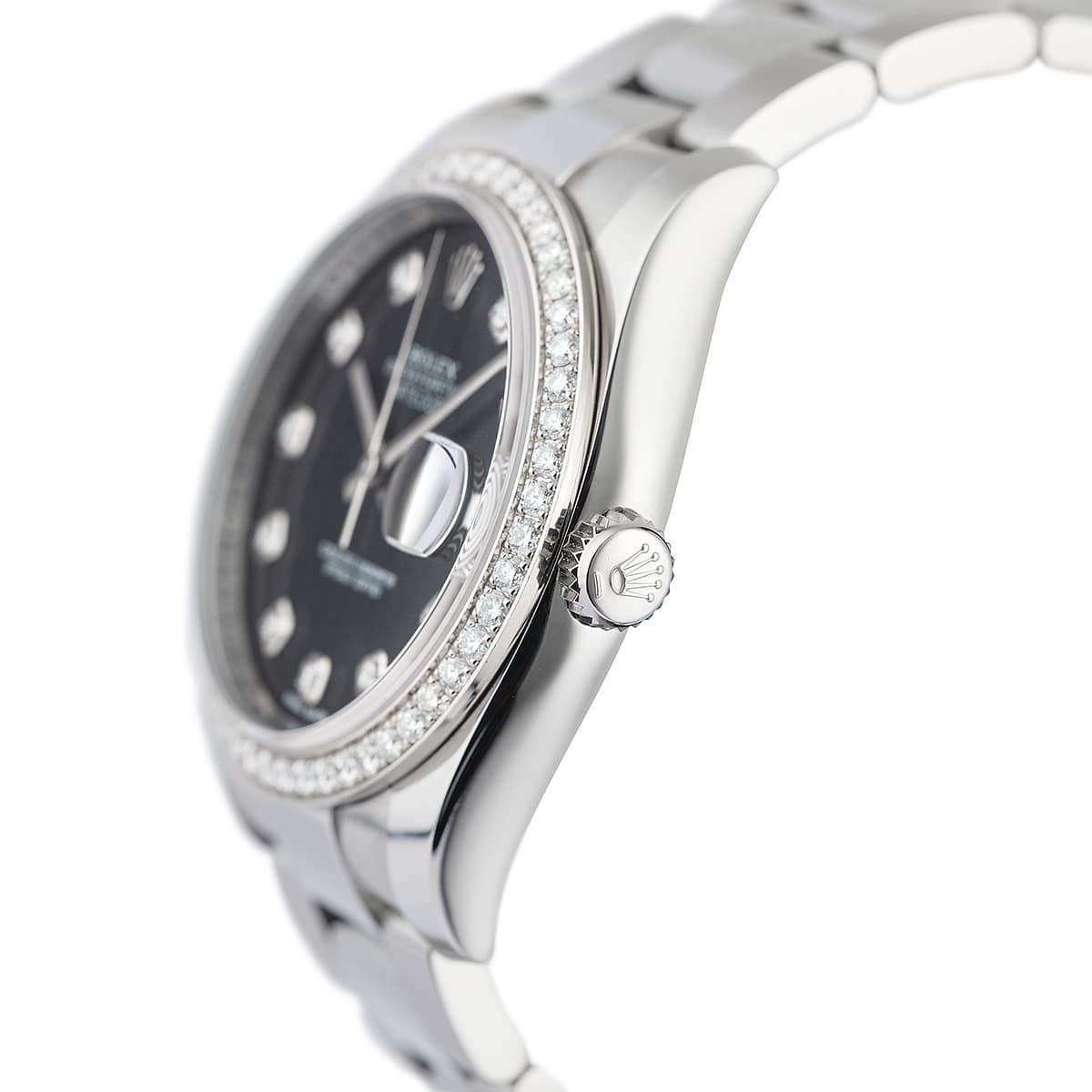 Oystersteel bracelet and diamond bezel