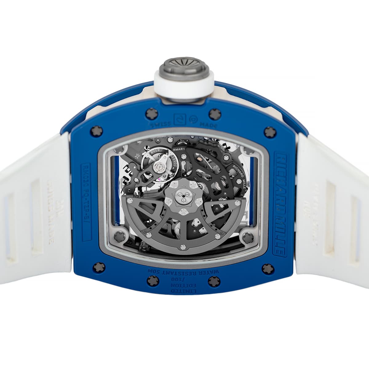 richard-mille-rm030-EMEA-blue-ceramic-white-rubber-skeleton-back