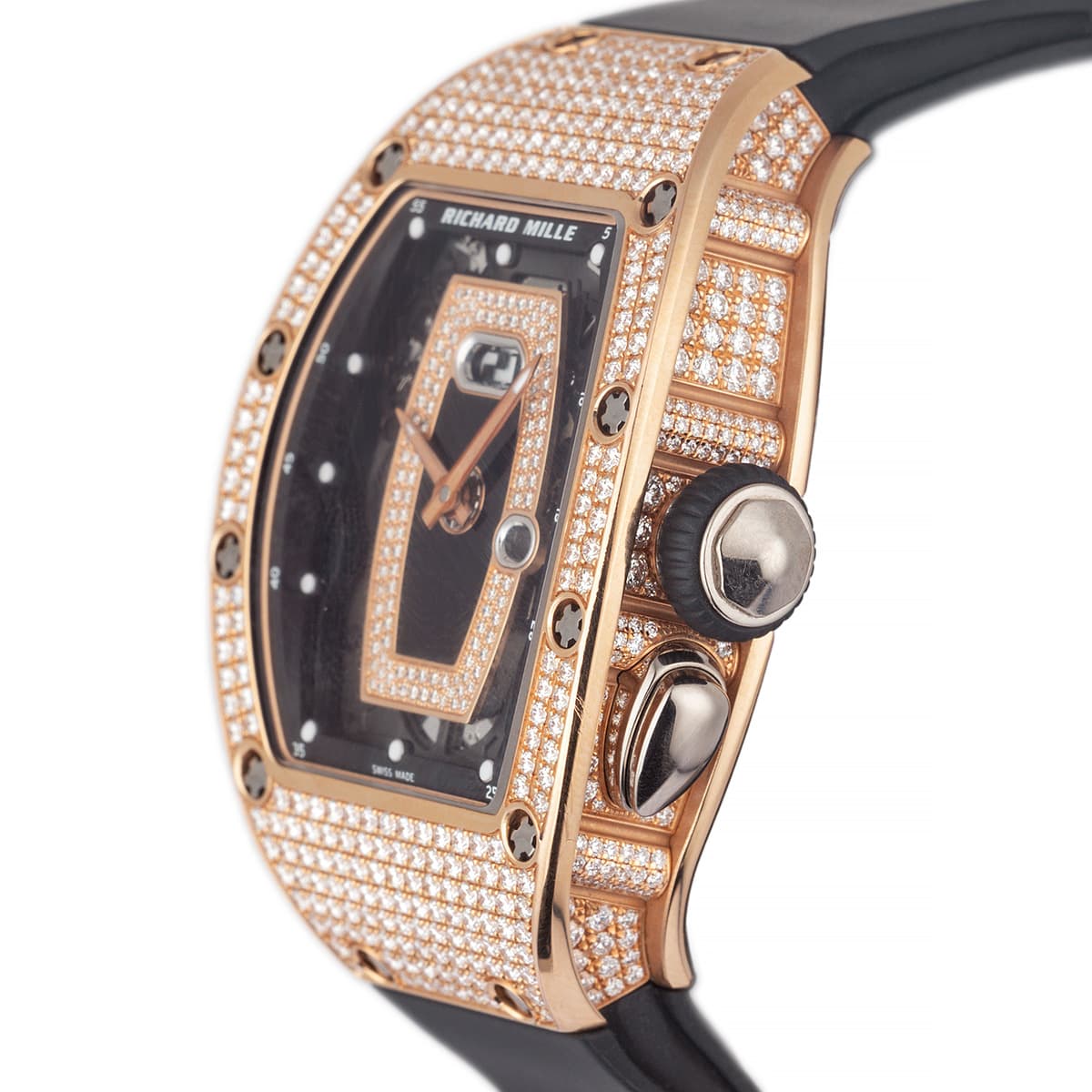 side view of rose gold diamond case