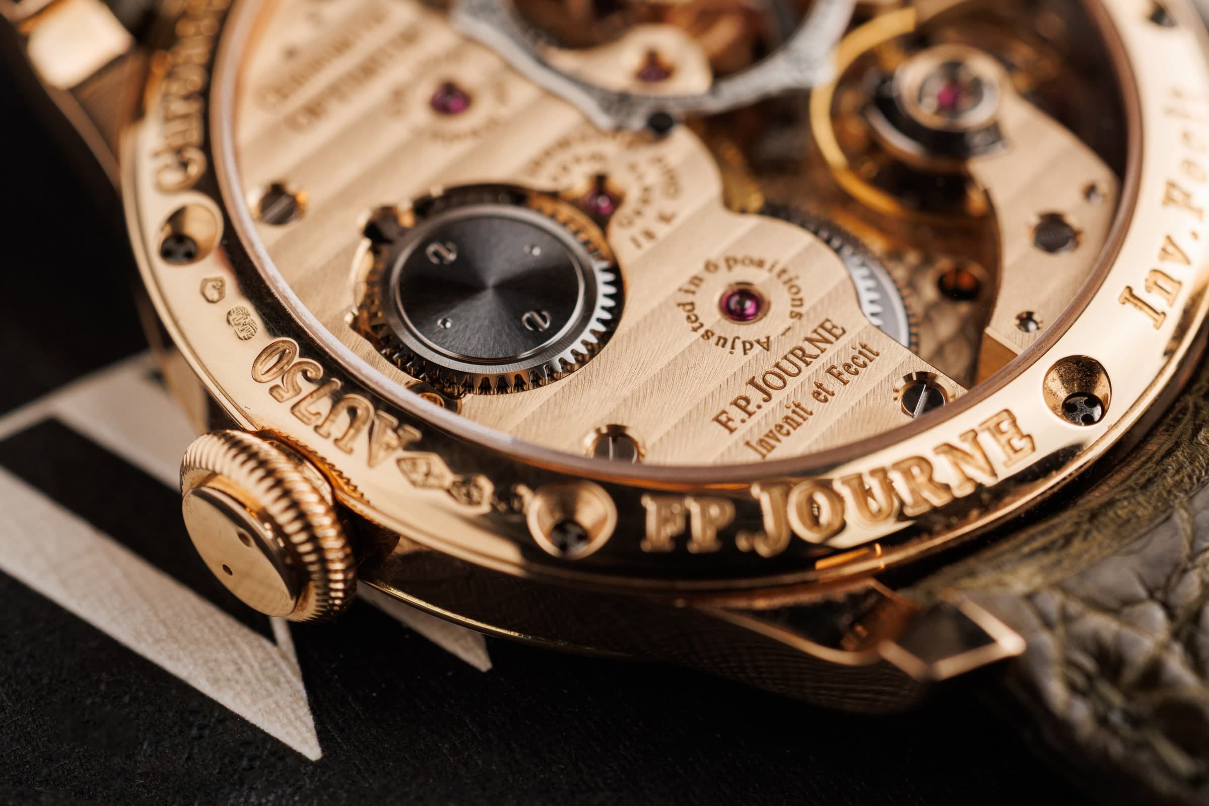 F.P. Journe Chronomètre Optimum in rose gold, rose gold movement through the sapphire case back