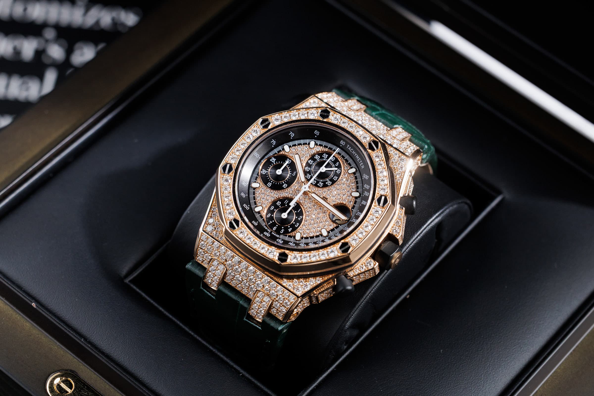 Audemars Piguet Royal Oak Offshore 26067OR diamond-set chronograph in rose gold, in its presentation box