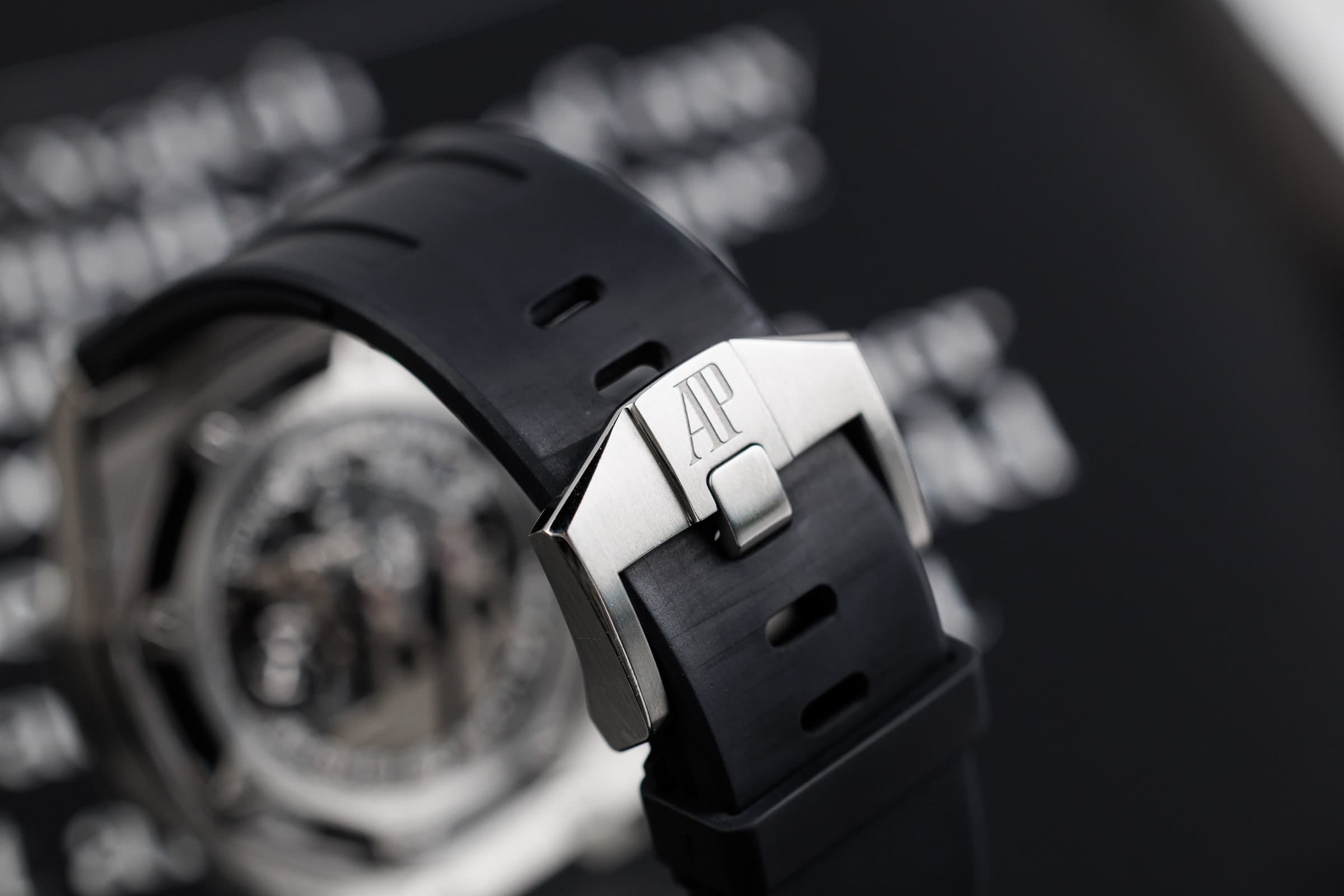 Audemars Piguet Royal Oak Offshore 26421ST tourbillon chronograph in steel, strap and folding clasp