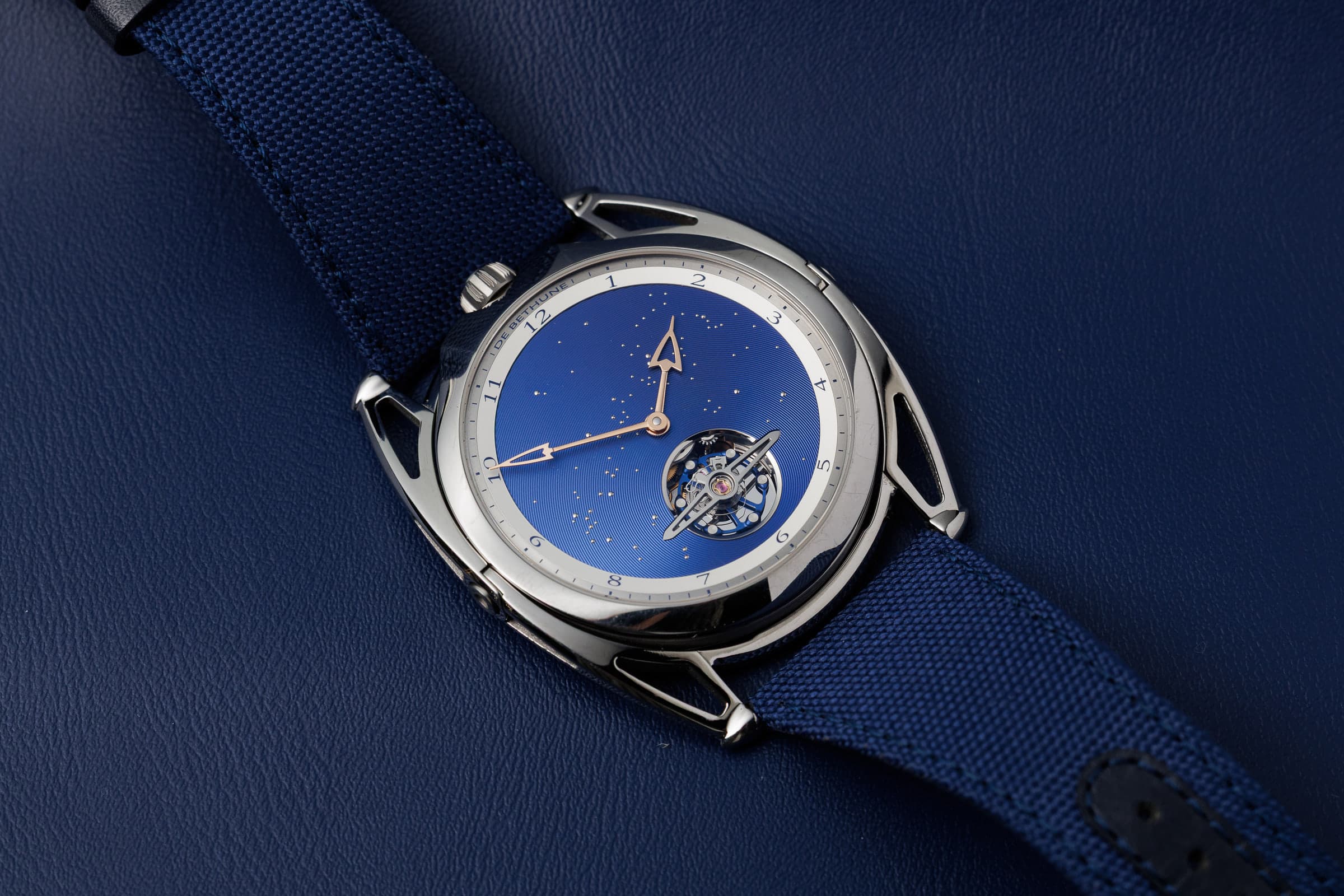 De Bethune DB28XP Starry Sky tourbillon, on the blue strap