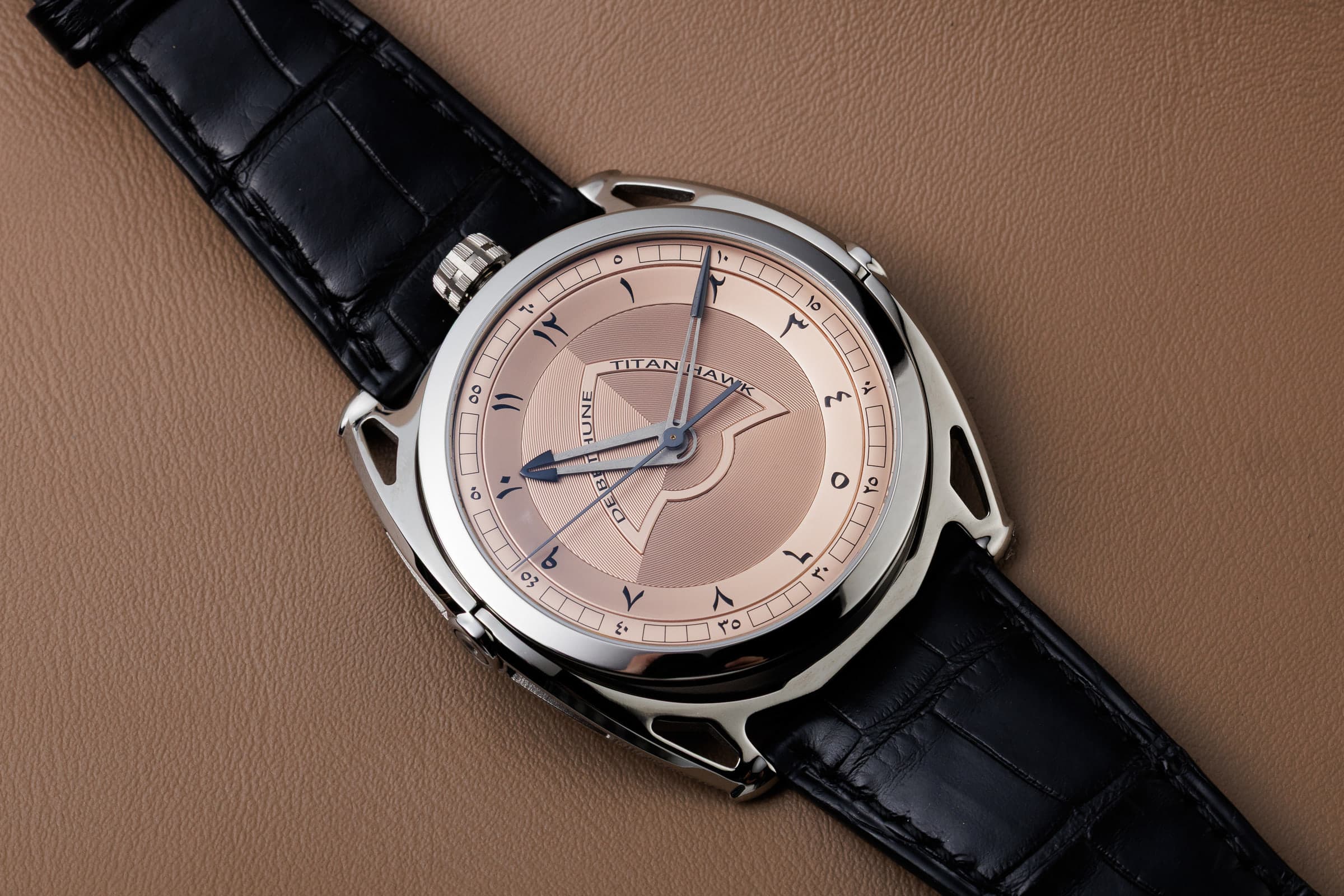 De Bethune DB27 Titan Hawk in titanium, on the black strap